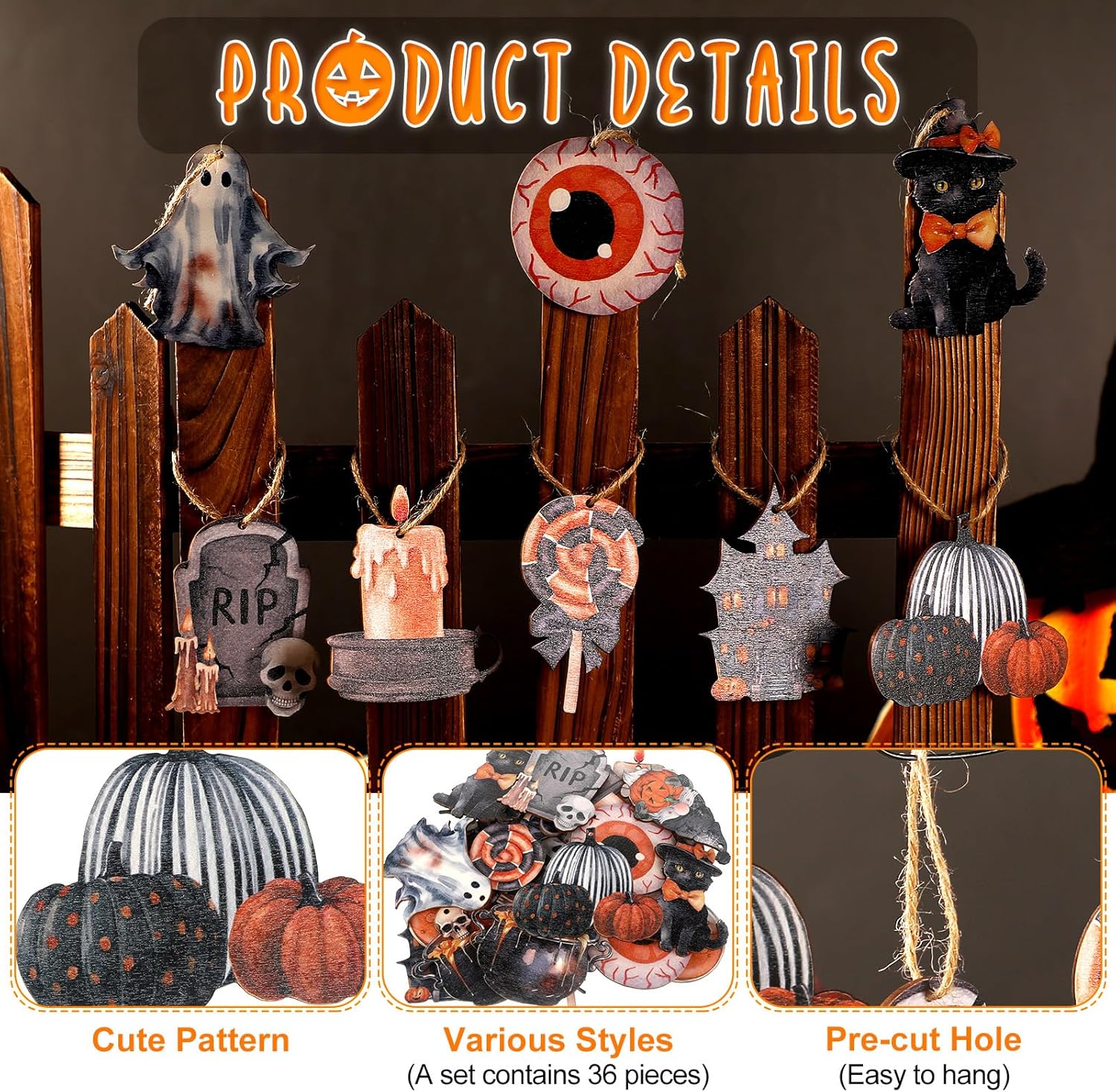 Huwena 36 Pcs Halloween Tree Ornaments
