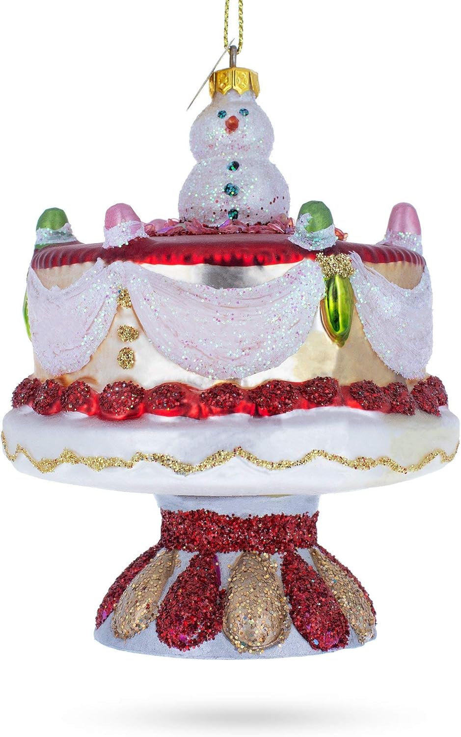 Delightful Snowman Cake Decoration Glass Christmas Ornament 1