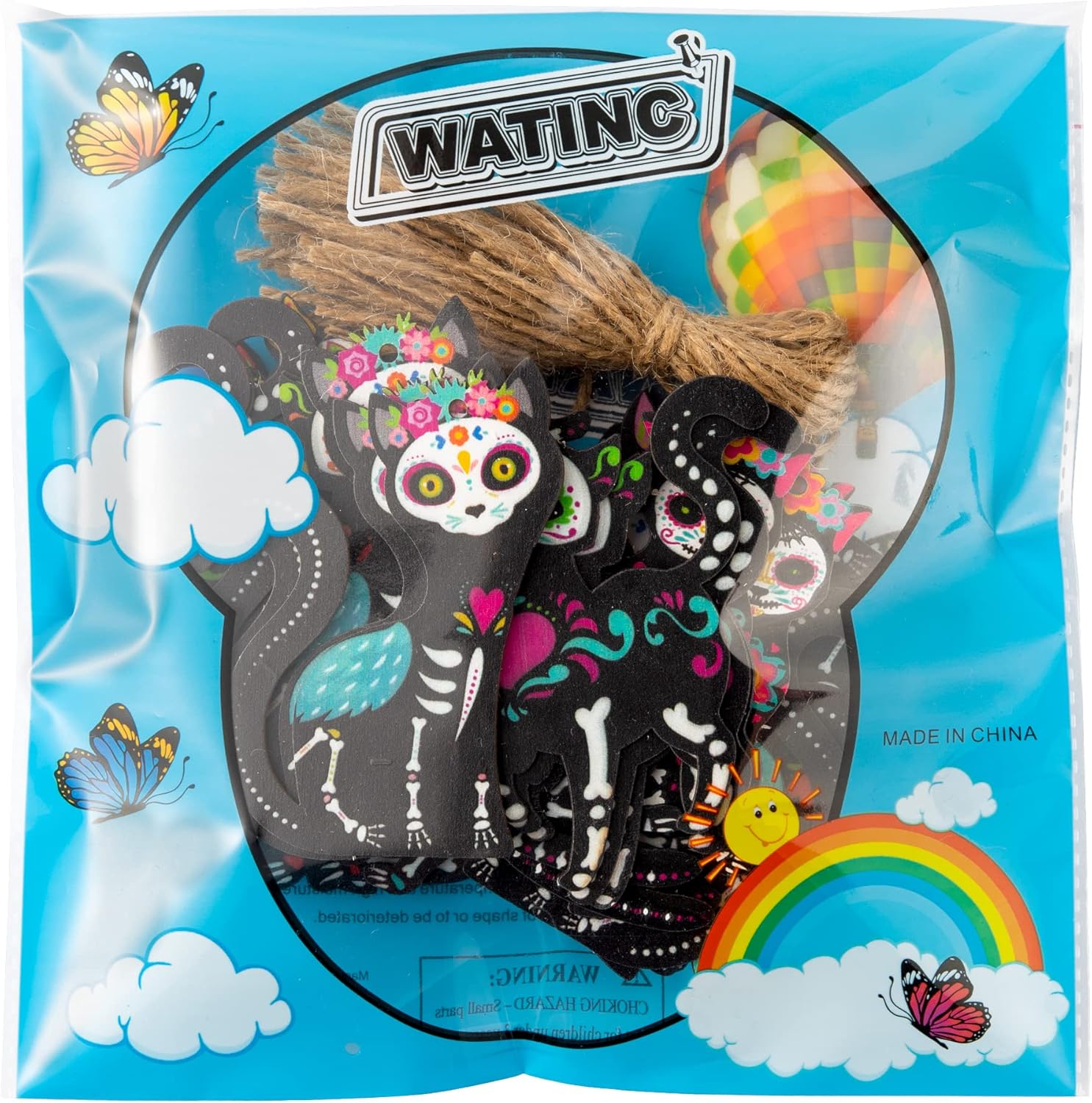 WATINC 31pcs Day of the Dead Cat Skeleton Wood Hanging Ornament