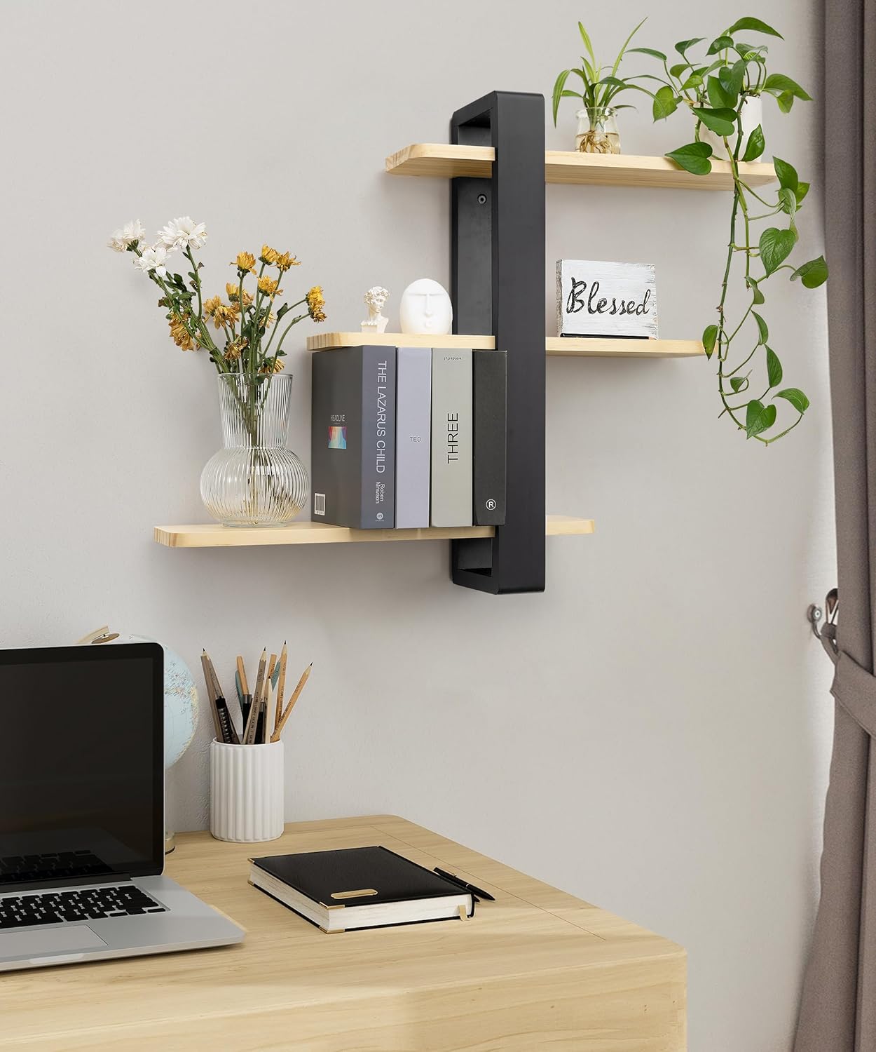 SUMGAR 3 Tier Floating Shelves Wall Mount 20in Pine Wood