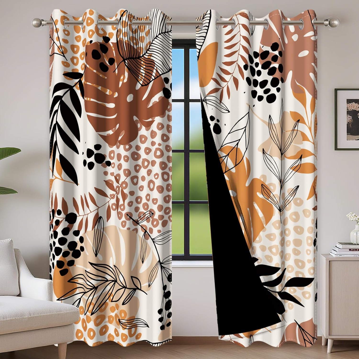 Baocicco Brown Leaves Curtains 2 Panel Set for Bedroom