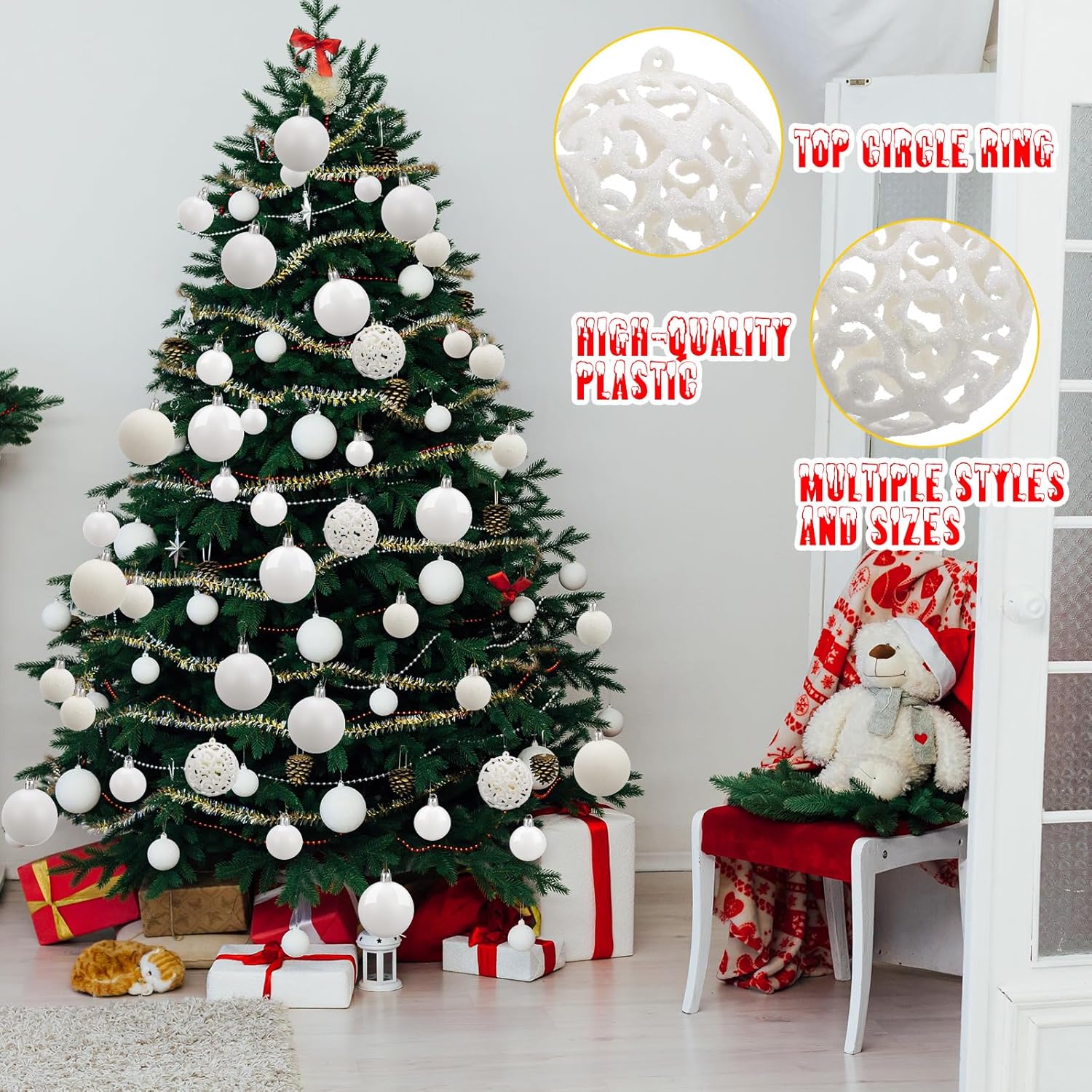 Yunsailing 100 Pcs White Christmas Ball Ornaments Set