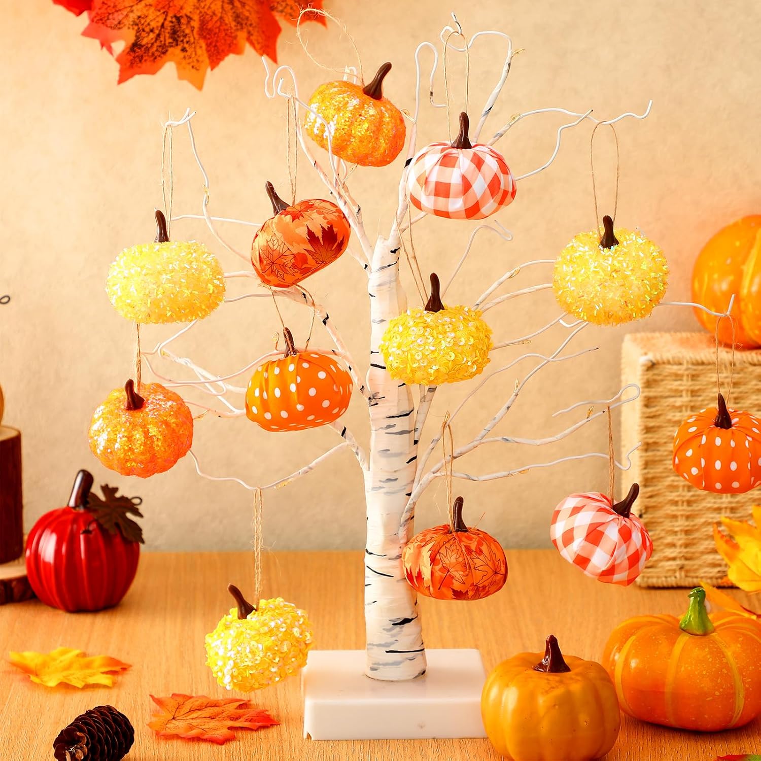 Libima 12 Pcs Plastic Mini Pumpkin Hanging Decor