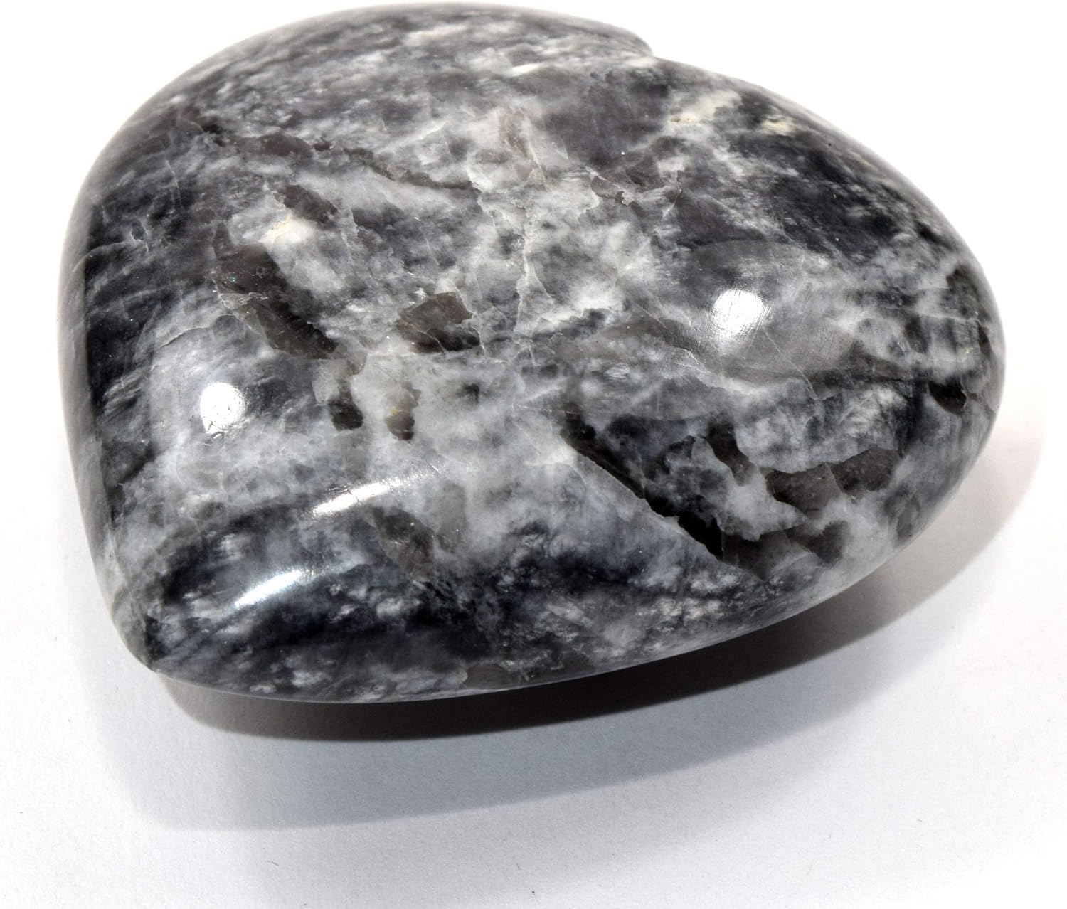 Black Moonstone Puffy Heart with Acrylic Stand
