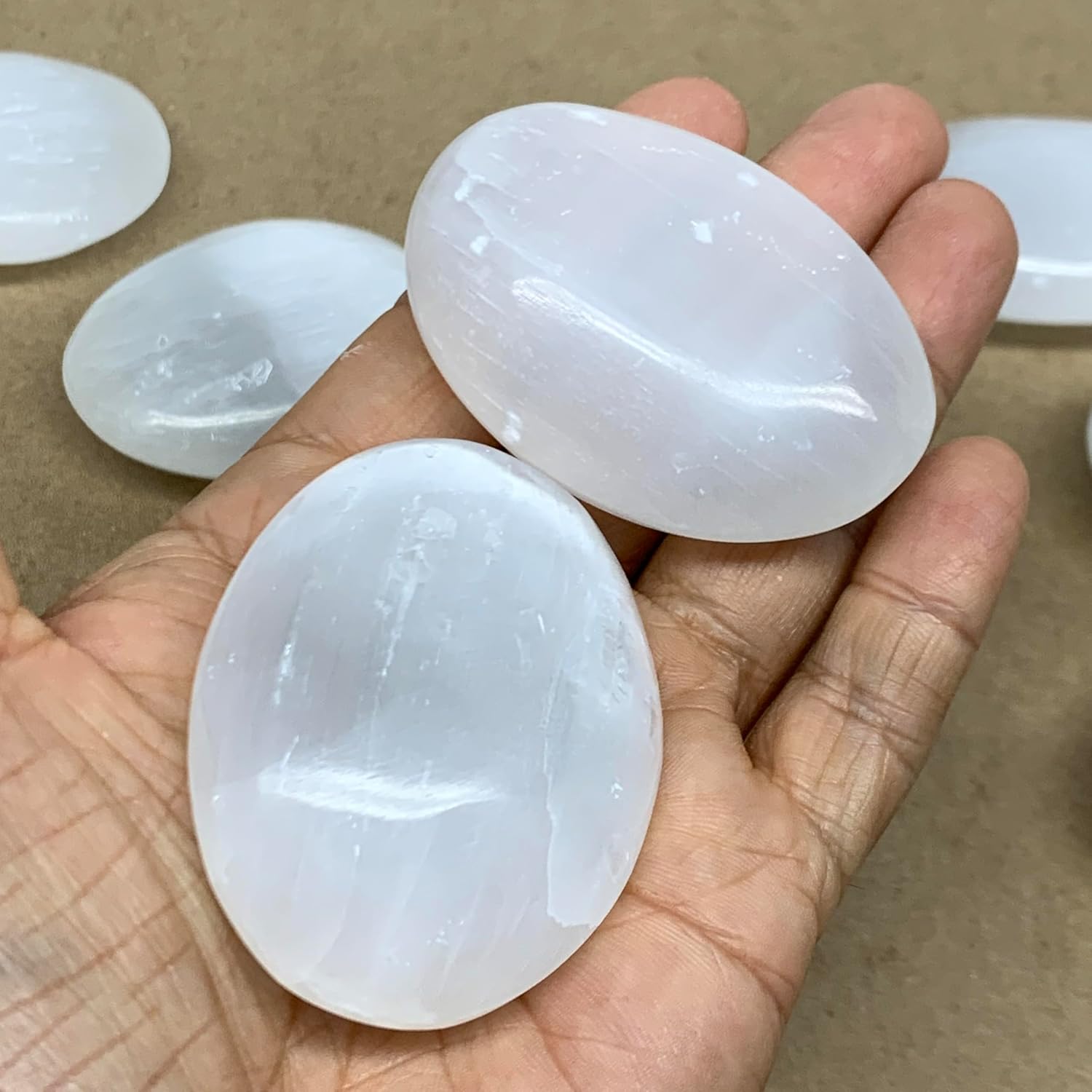 Natural Selenite Palm-Stone Crystal Pillow Shape