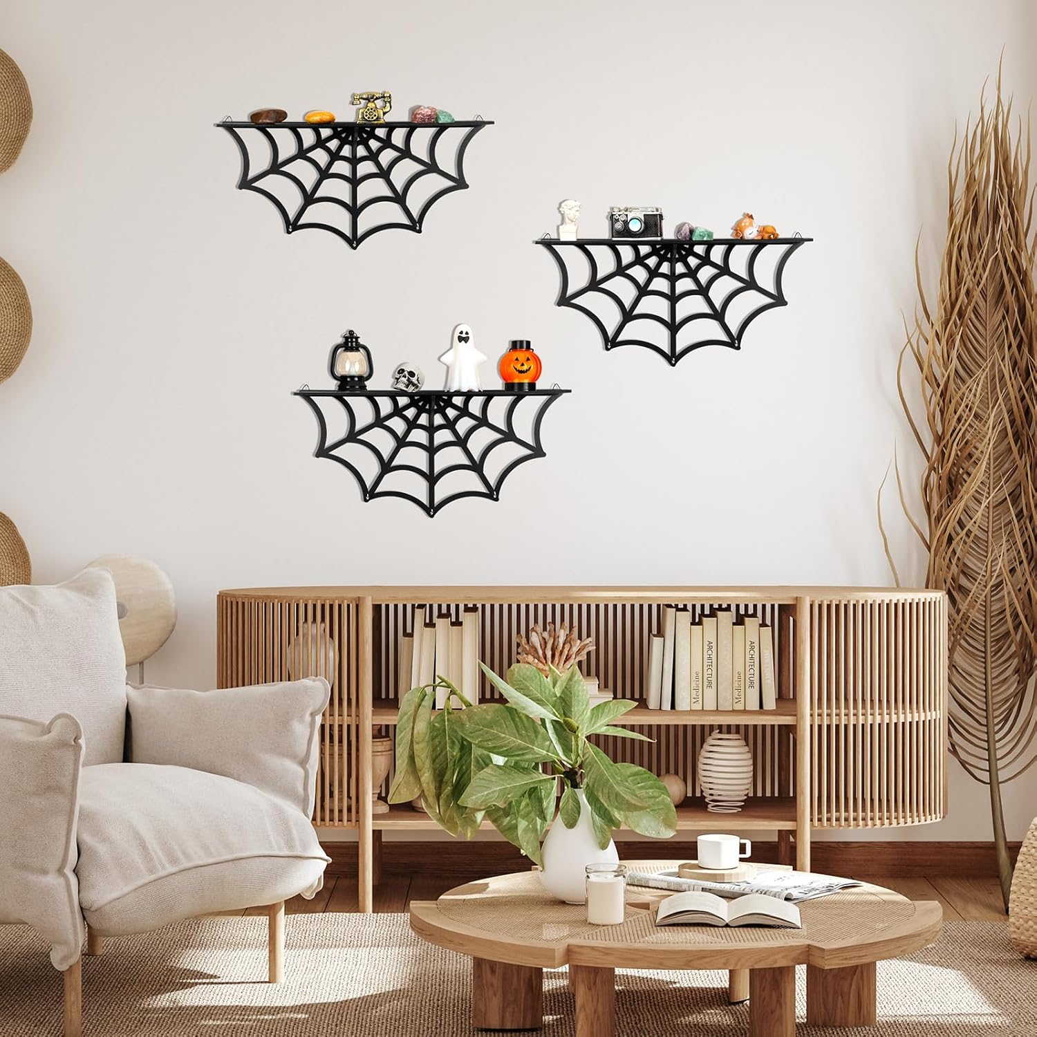 Geetery 3 Piece Gothic Spider Web Wall Shelves