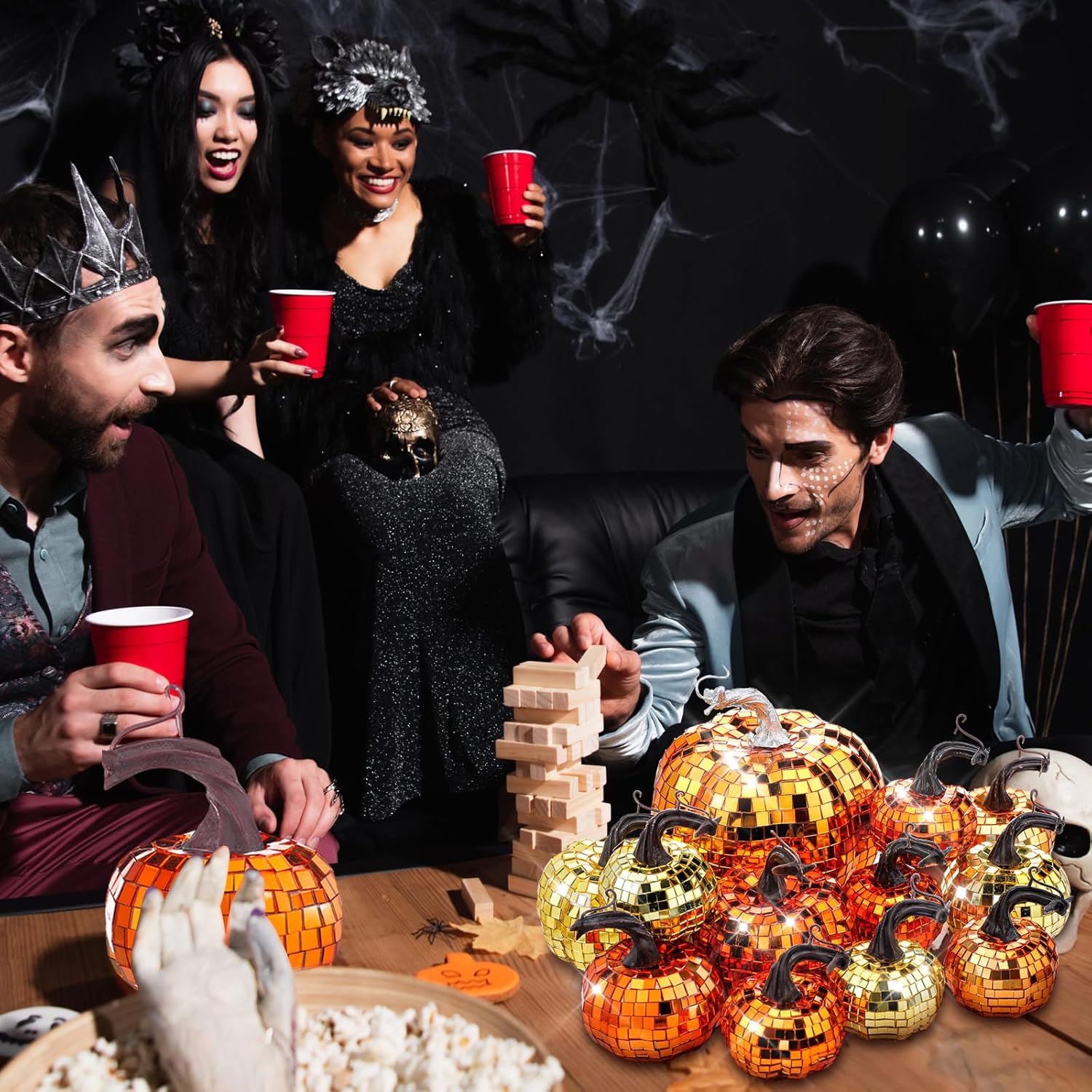 Lenwen 12 Pcs Mirrored Glitter Pumpkin Decor Set
