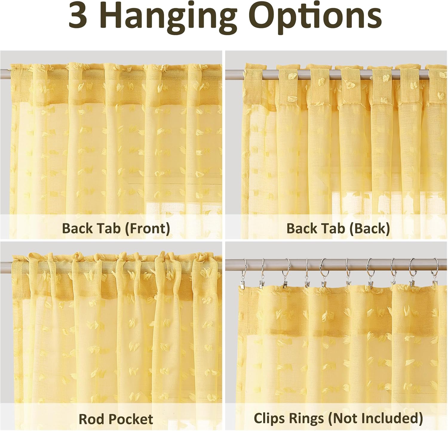 Guken Yellow Semi Sheer Curtains 2 Panels 108 Inches Long