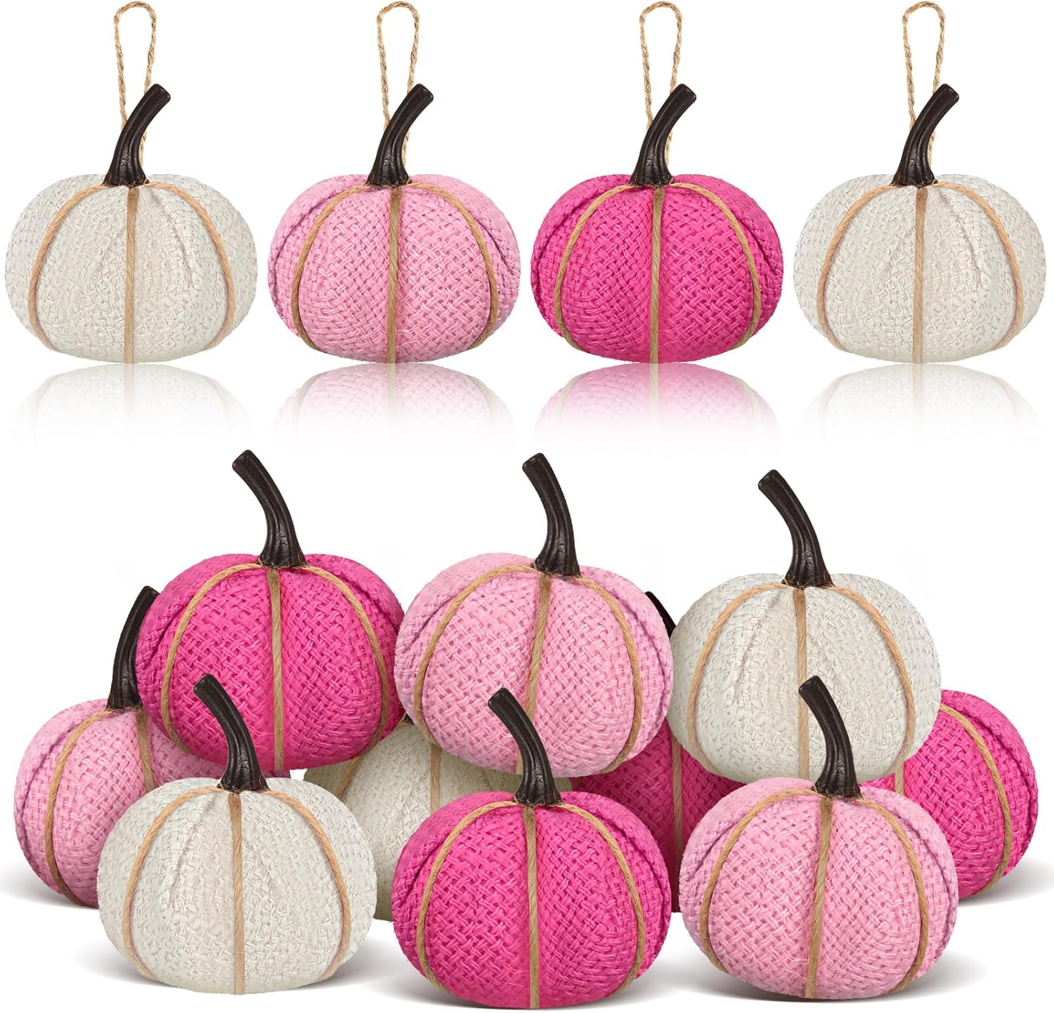 16 Pcs Pink Series Fall Pumpkin Hanging Ornaments