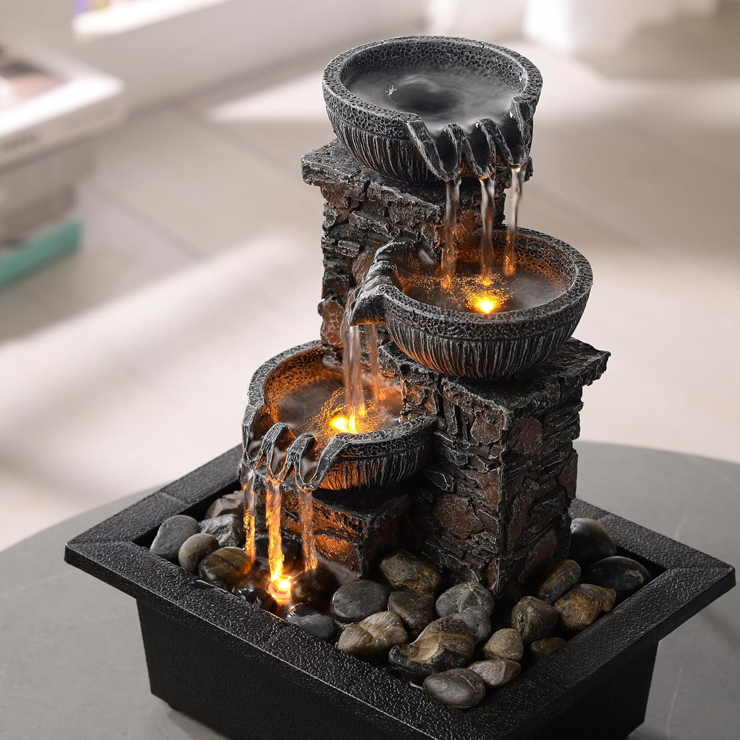 Kalona Tabletop Fountain with LED Light and Waterfall Sound