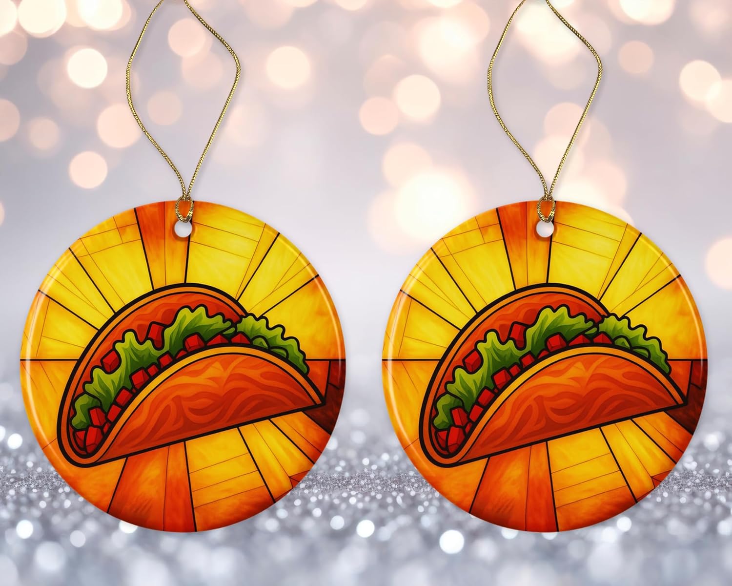 Beef Taco Stained Glass Ceramic Ornament