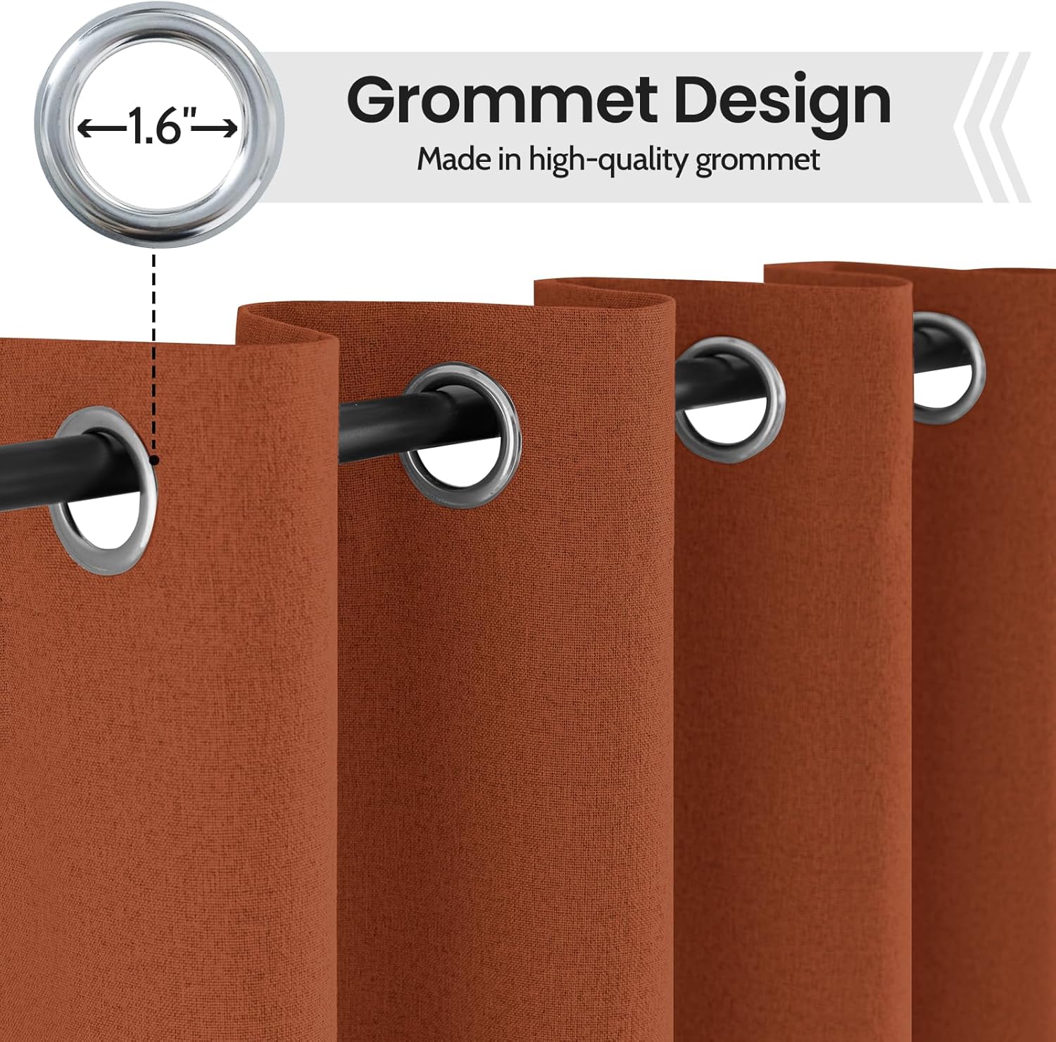 COSVIYA 100 Blackout Burnt Orange Linen Curtains 2 Panels Set