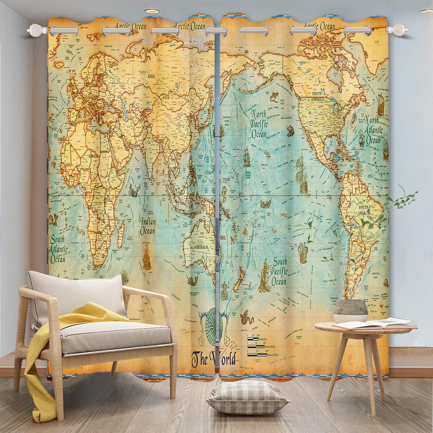 Yeele World Map Blackout Curtains 2 Panel Set