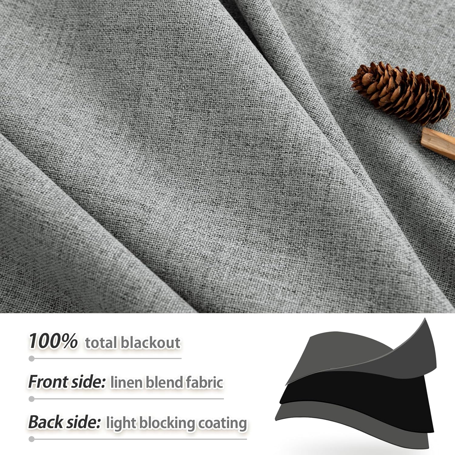 Pangsinn Full Blackout Grey Curtains 52x84 Inches for Bedroom and Living Room