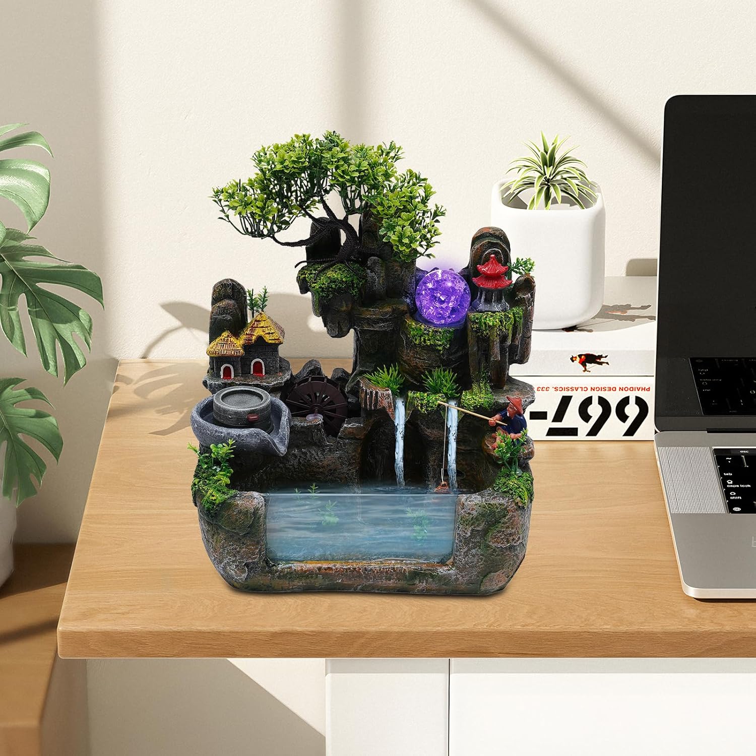 Mini Tabletop Rockery Fountain with LED Light and Atomizer