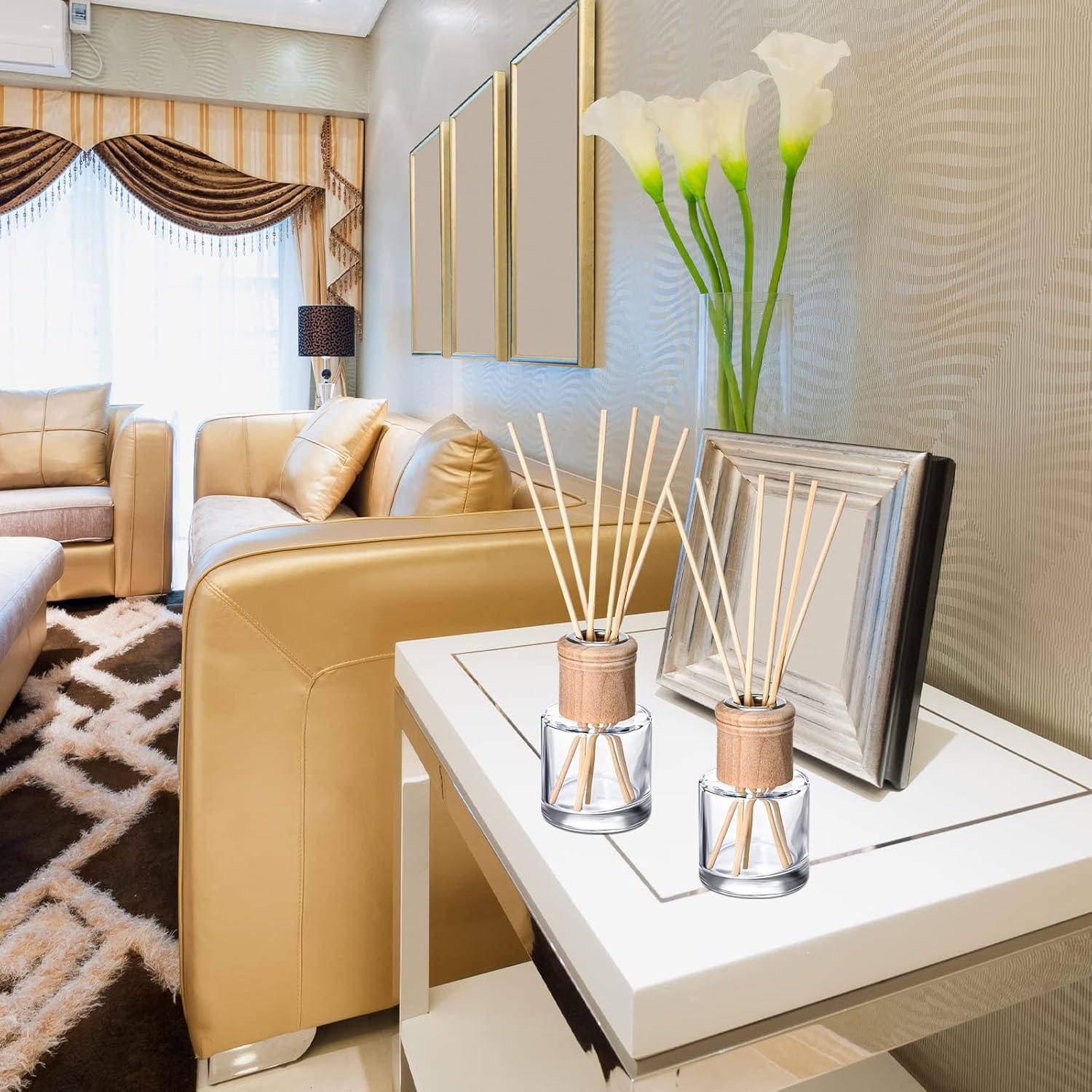 Roshtia 4 Piece Reed Diffuser Set with Wooden Caps and Rattan Sticks