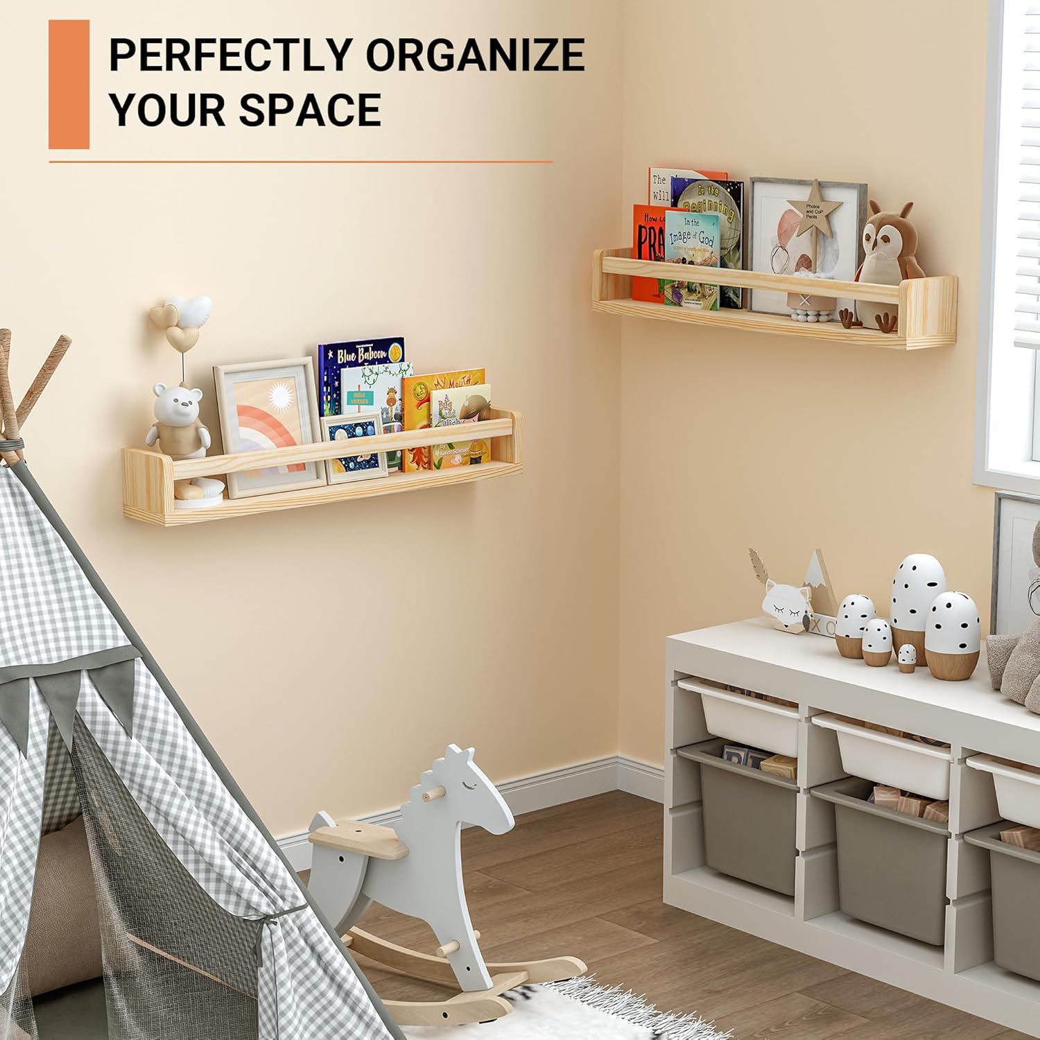 24 Inch Solid Wood Floating Shelves Set of 2 for Nursery