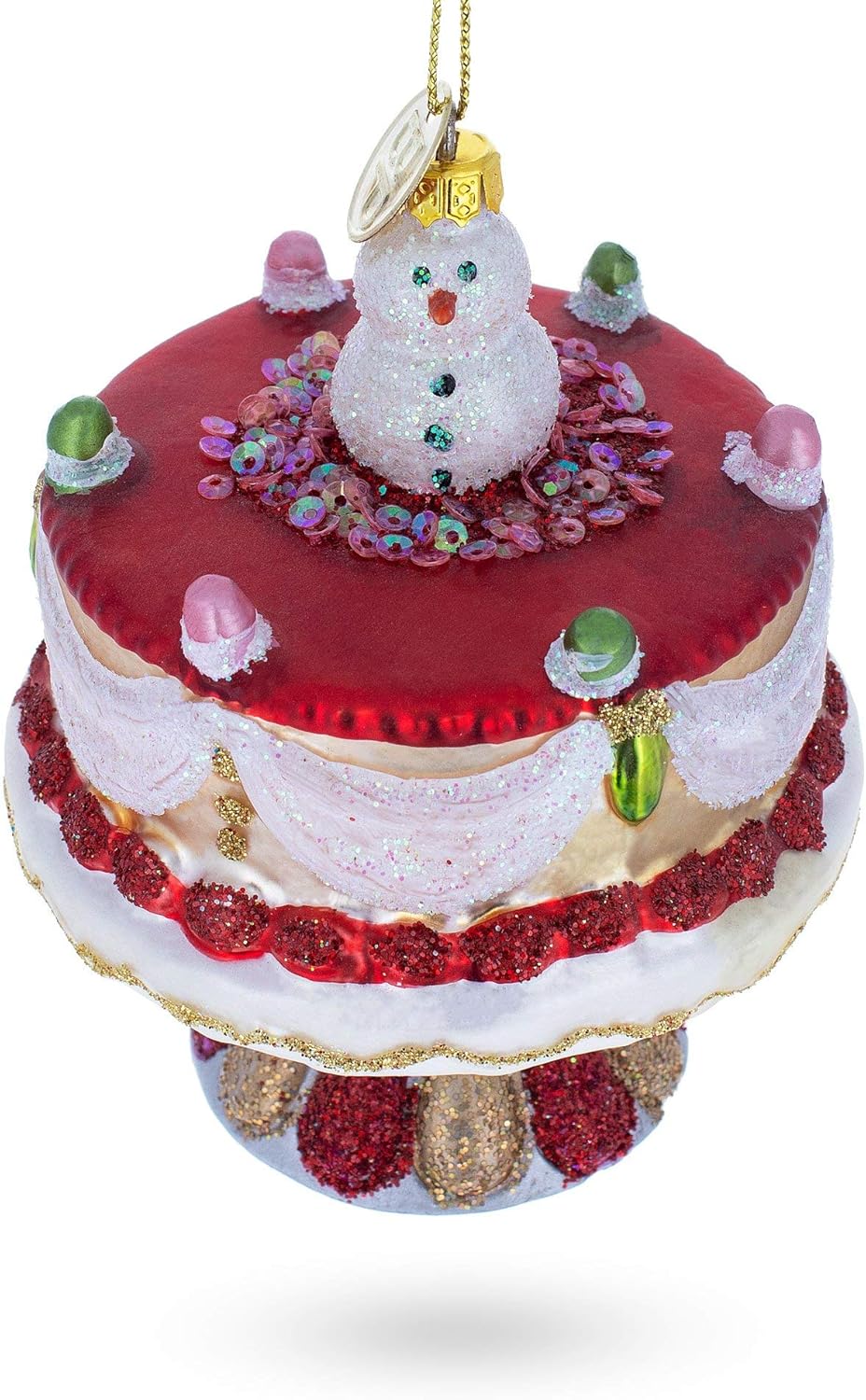 Delightful Snowman Cake Decoration Glass Christmas Ornament 1