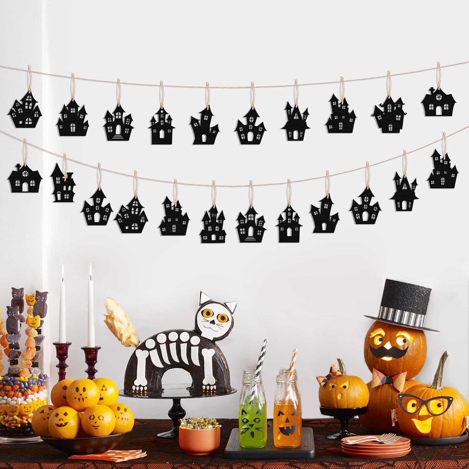 Haooryx Halloween Haunted House Wooden Ornaments 36Pcs