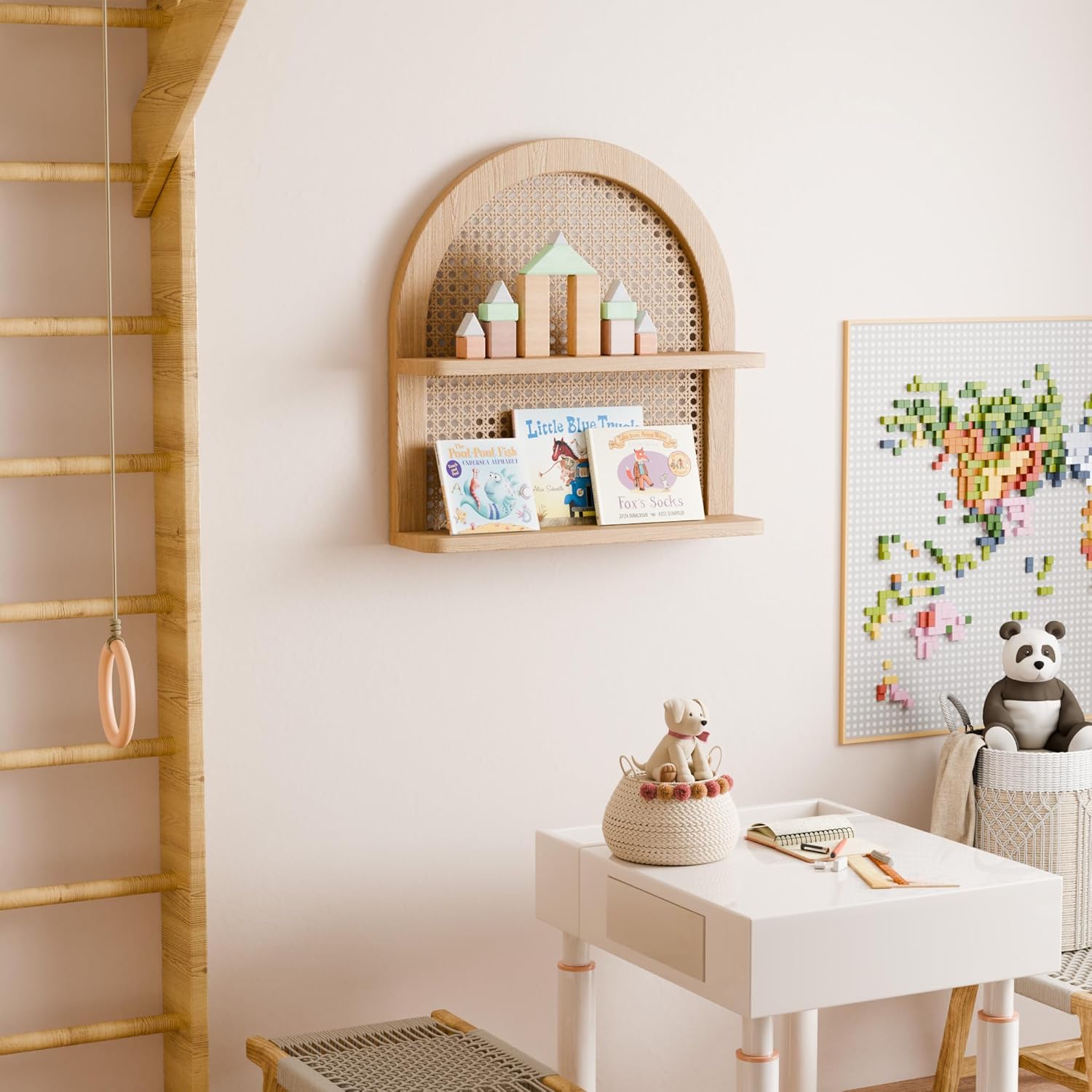 Eostbe 2-Tier Rattan Wall Shelf Boho Decor