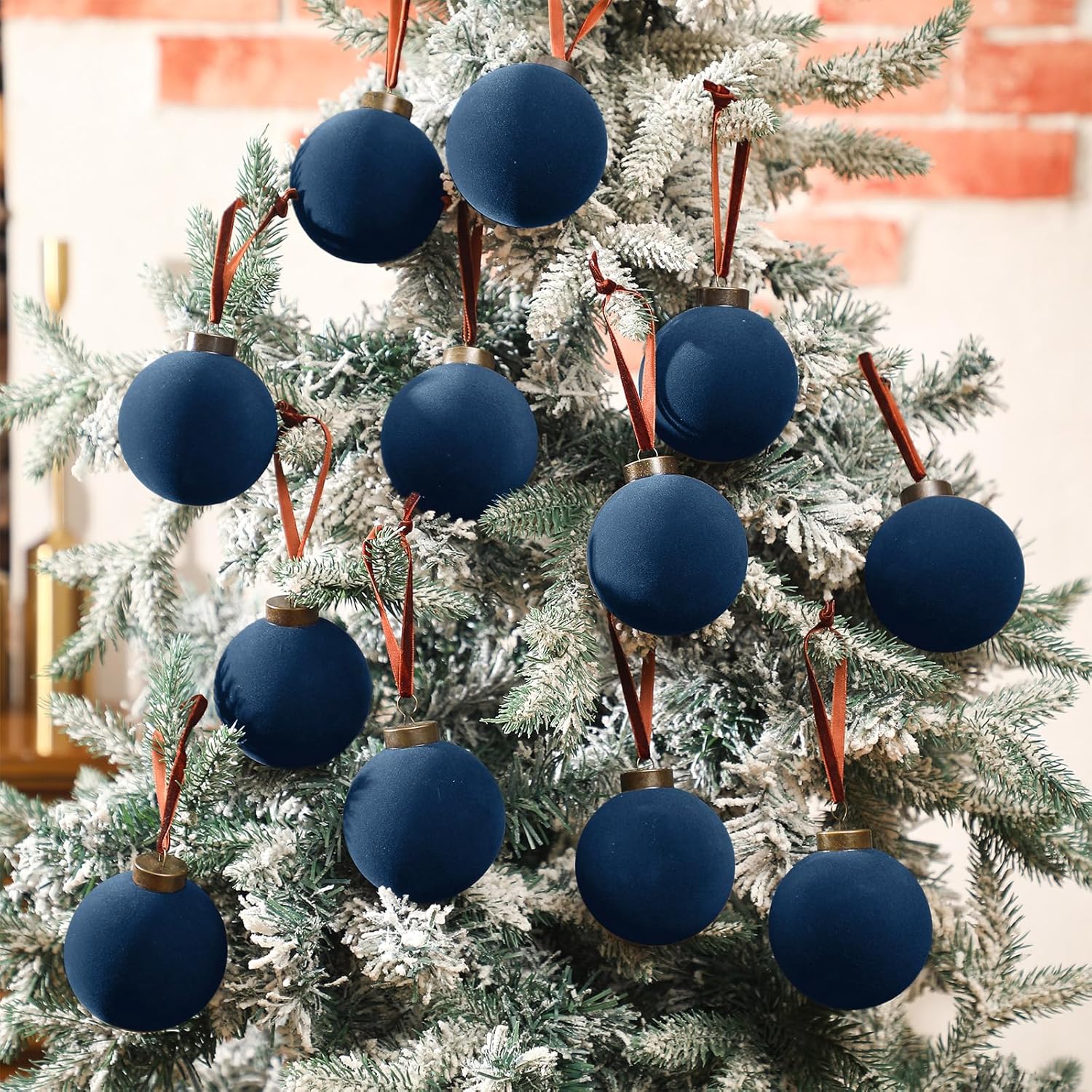 Liliful 15 Pcs Velvet Christmas Balls Bulk Navy Blue 315 Inch Hanging Ornaments