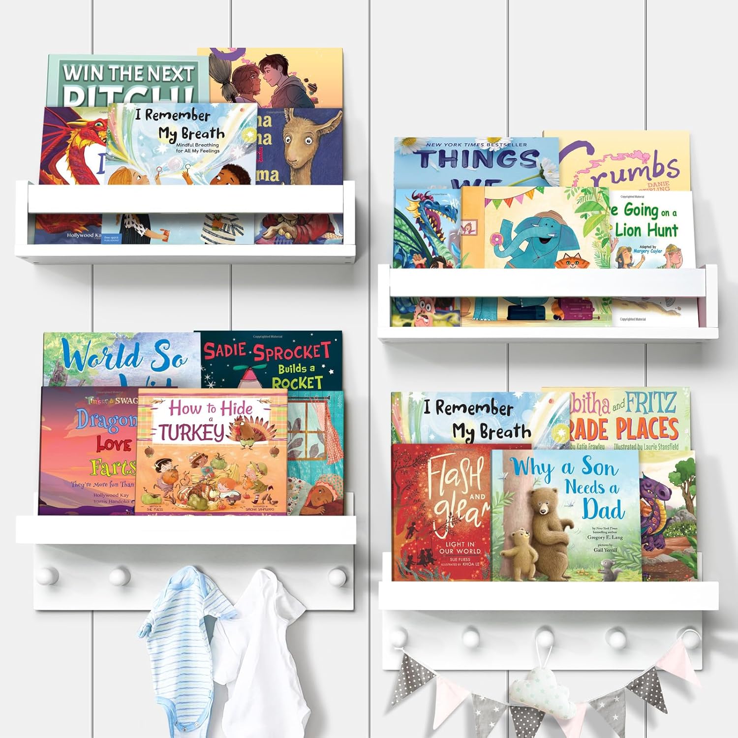 Ollieroo Set of Four Floating Book Shelves for Wall
