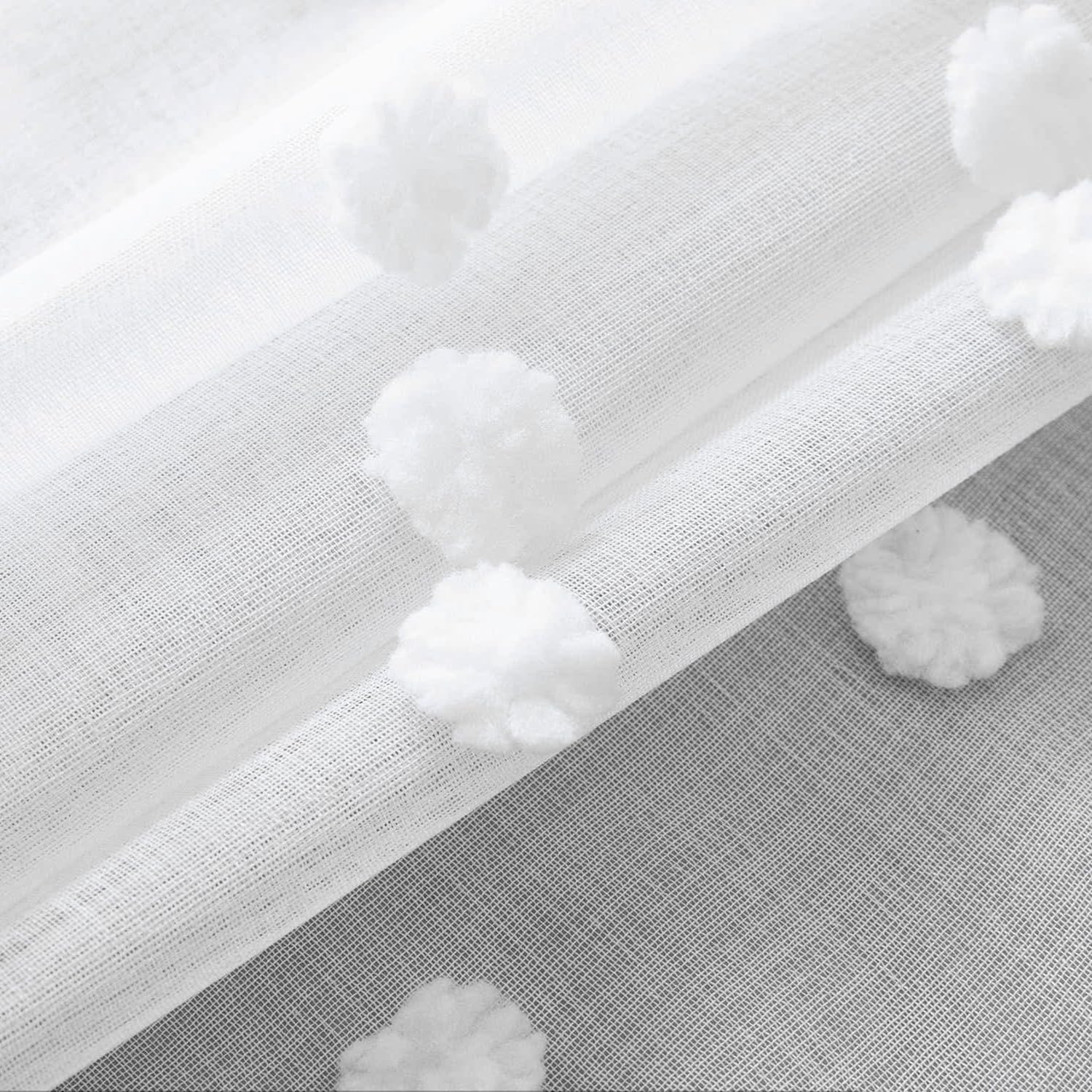 Gxi White Sheer Pompom Curtains for Large Bay Windows 1 Panel