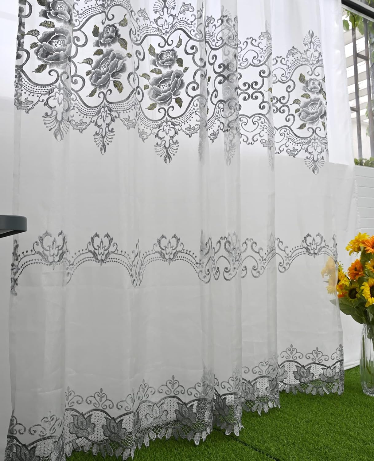 Floral Embroidered Sheer Curtains 1 Panel Rod Pocket Top W75 x L84