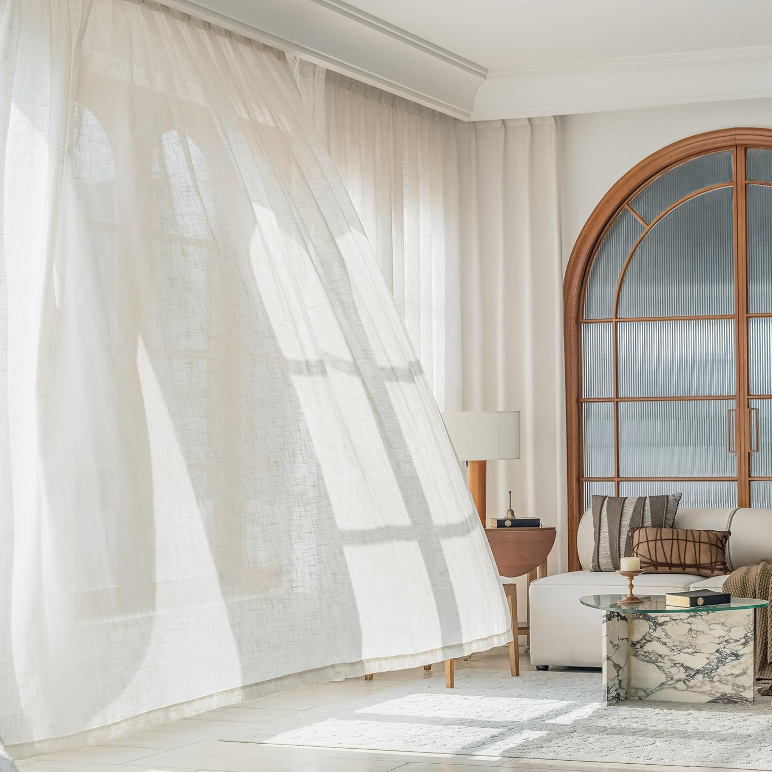 FMFUNCTEX 100 Linen Curtain Panel for Bedroom and Living Room Divider