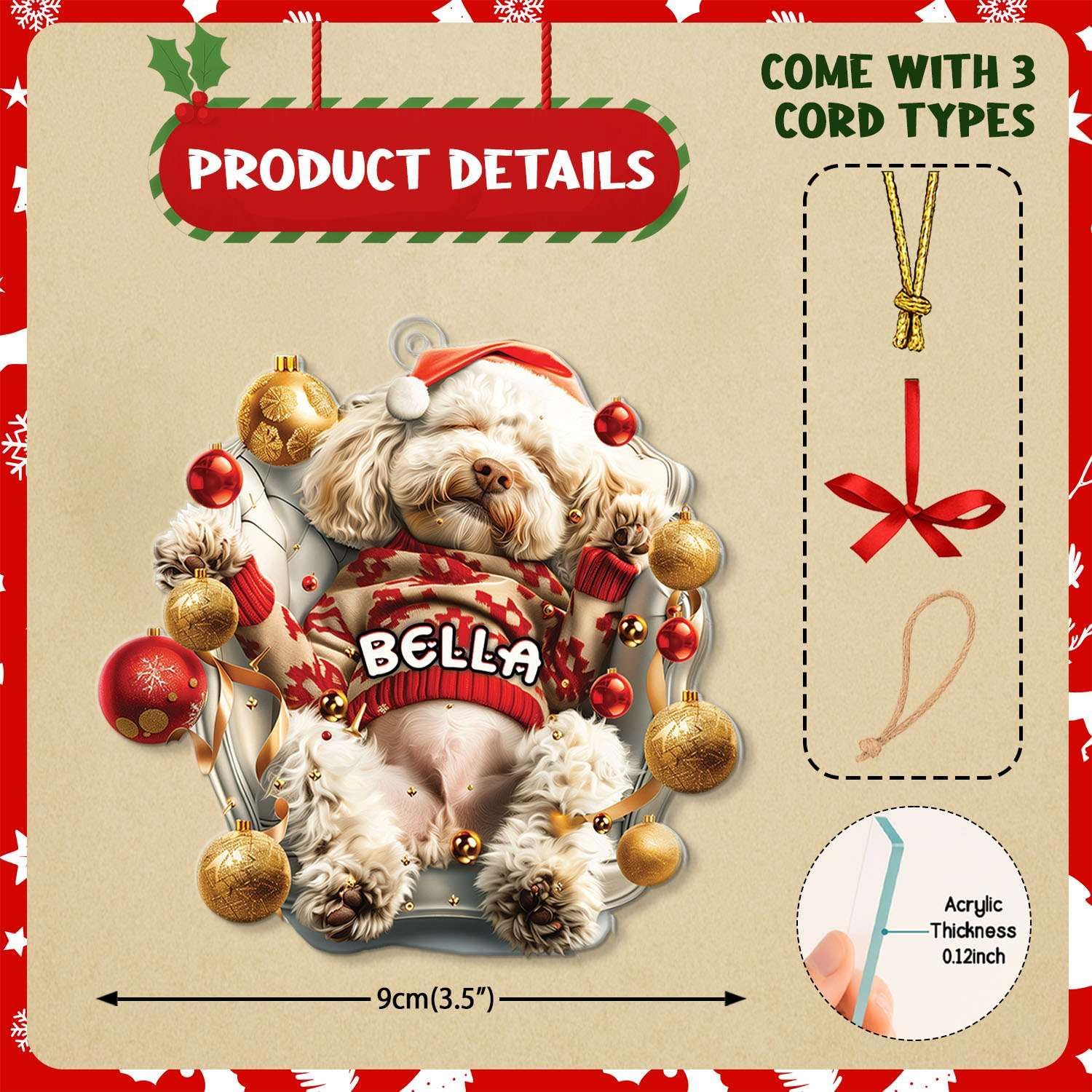 Personalized Name White Poodle Acrylic Ornament 2025