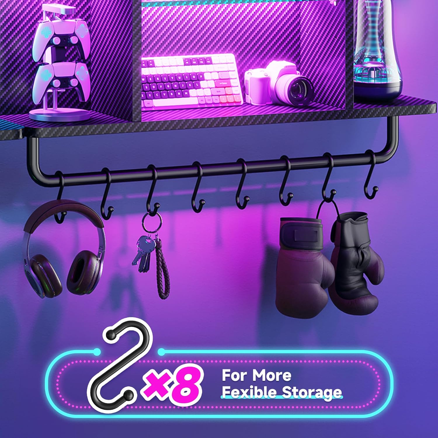 REIBII Gaming Floating Shelves with LED Lighting and Adjustable Glass