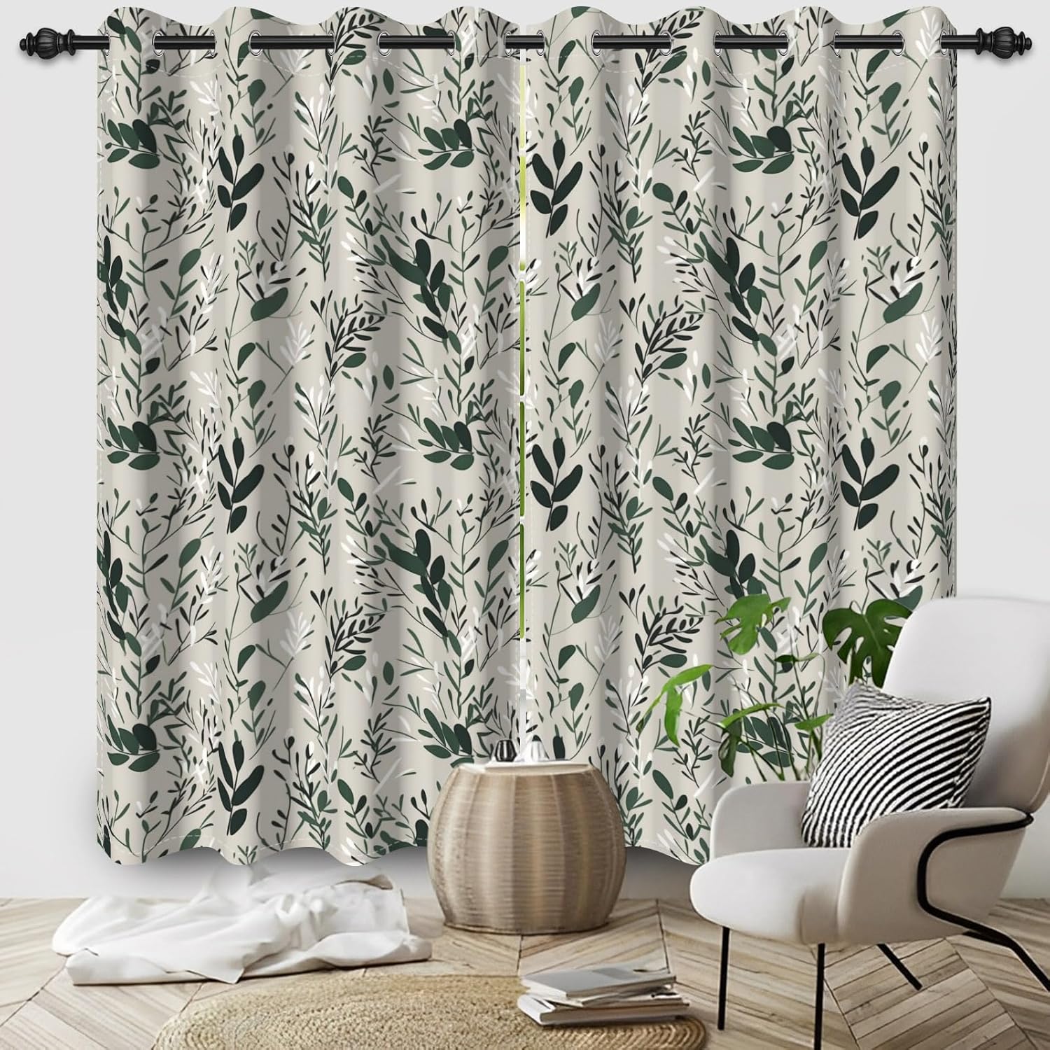 Baocicco Green Leaf Curtains 108 Inch Long 2 Panel Set