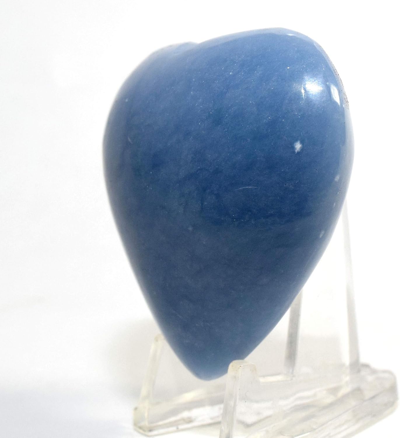 Blue Angelite Puffy Heart Crystal Decor with Stand