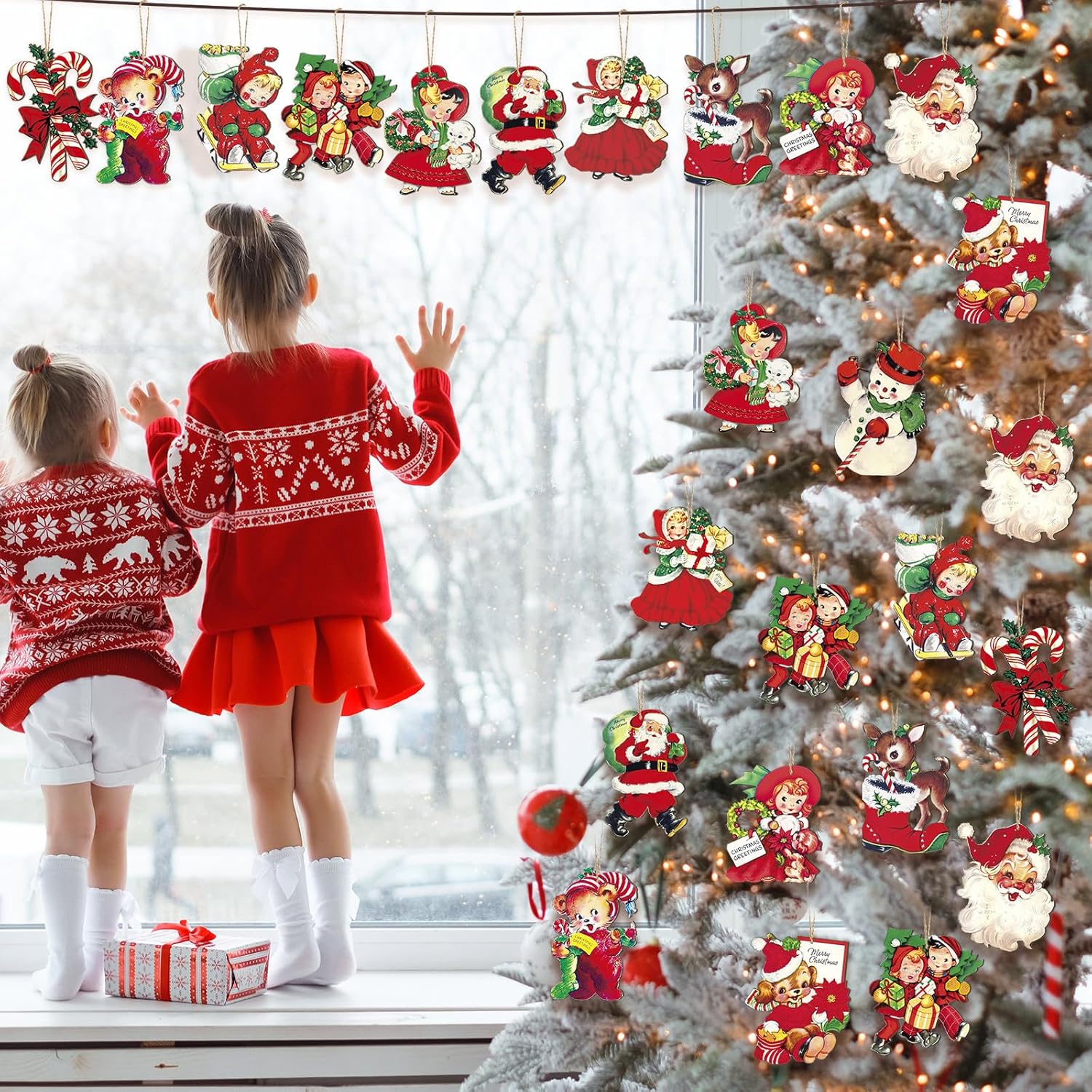 24 Pcs Christmas Wood Hanging Ornaments
