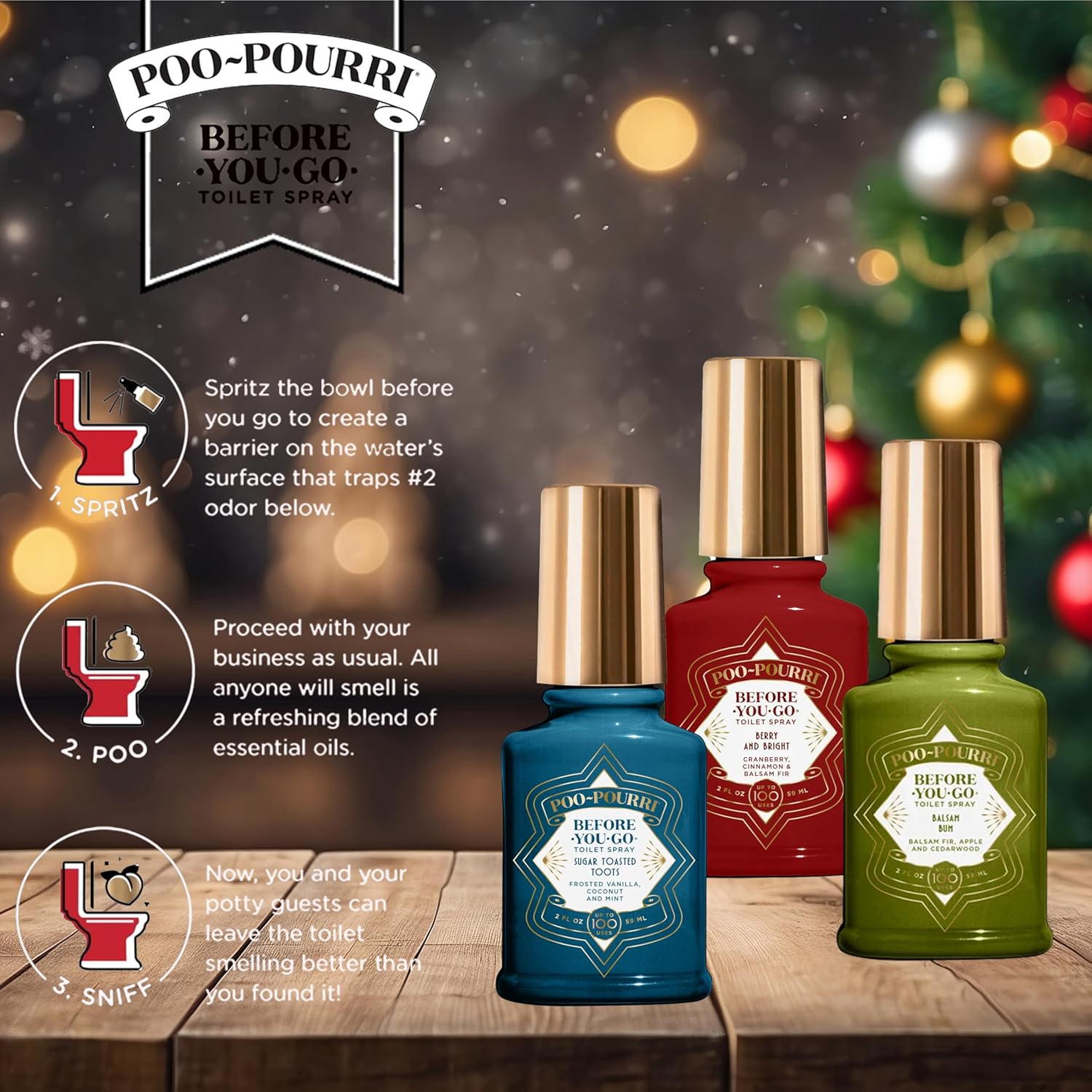 Poo-Pourri Toilet Spray Holiday Set with 3 Bottles