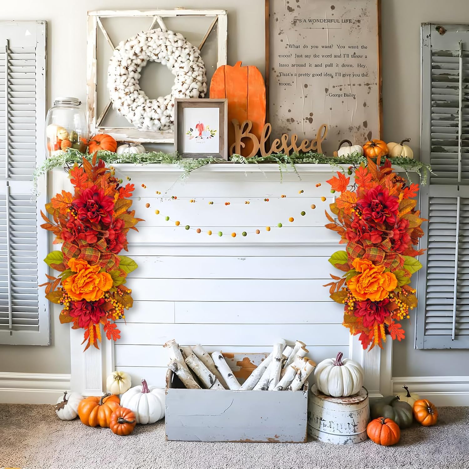 Fall Wreath for Front Door with Peonies and Maple Leaves