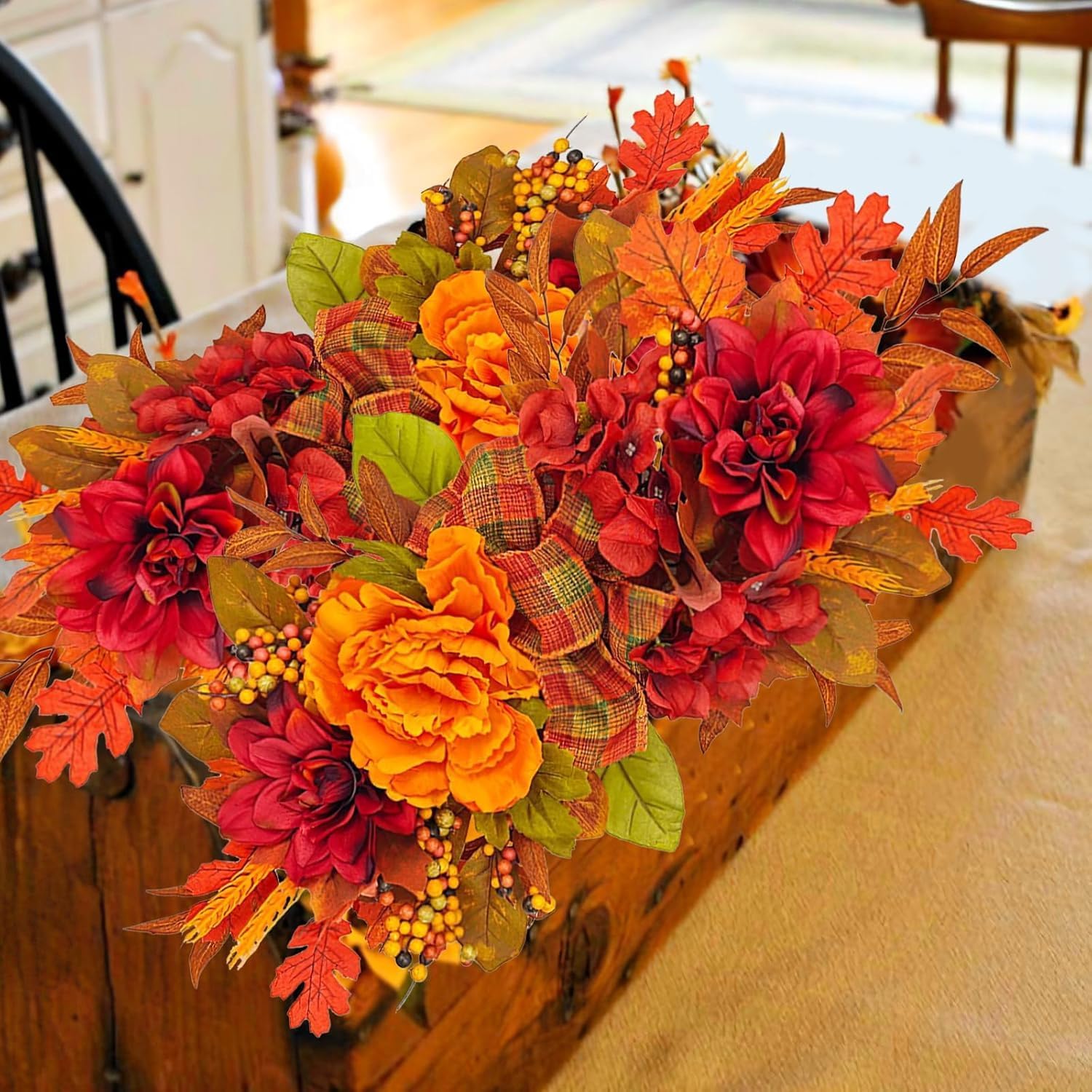 Fall Wreath for Front Door with Peonies and Maple Leaves