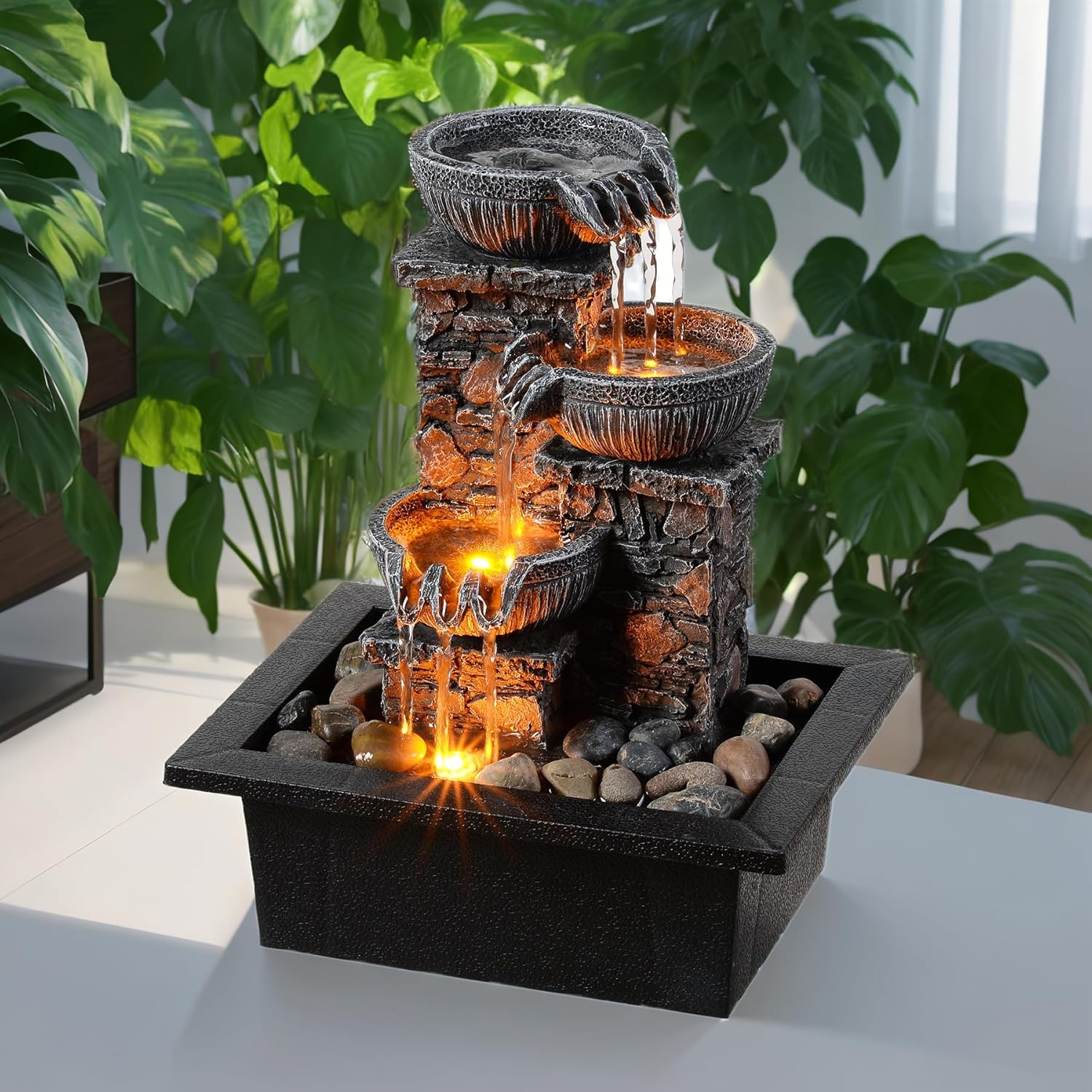 Kalona Tabletop Fountain with LED Light and Waterfall Sound