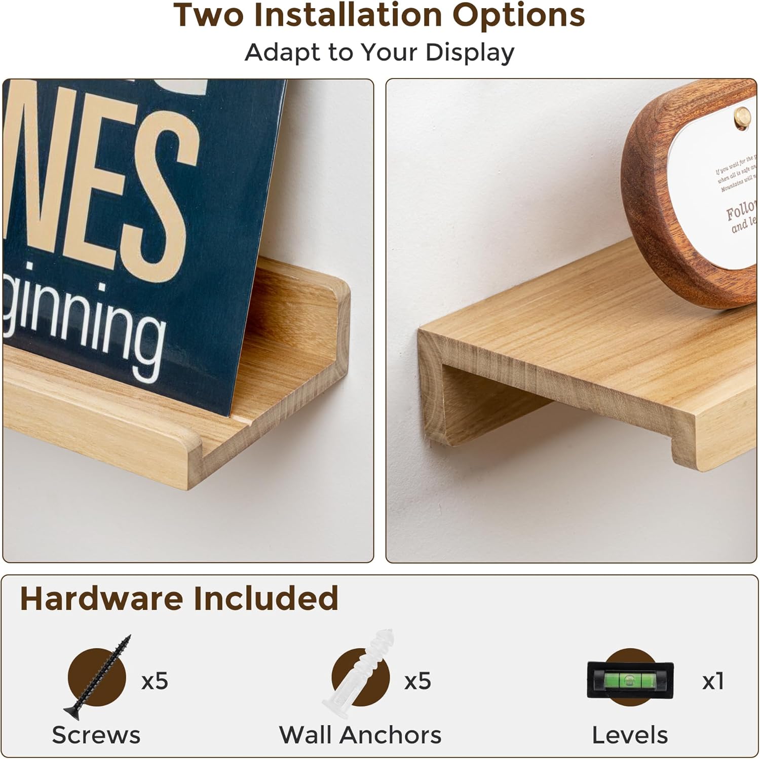 Richfocus 24 Inch Solid Wood Floating Shelf Set of 2 Natural