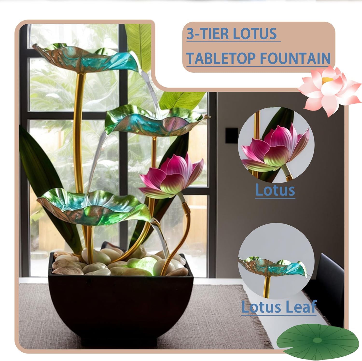 Generic Waterfall Pendulum with LED Lights Indoor Fountain Decor