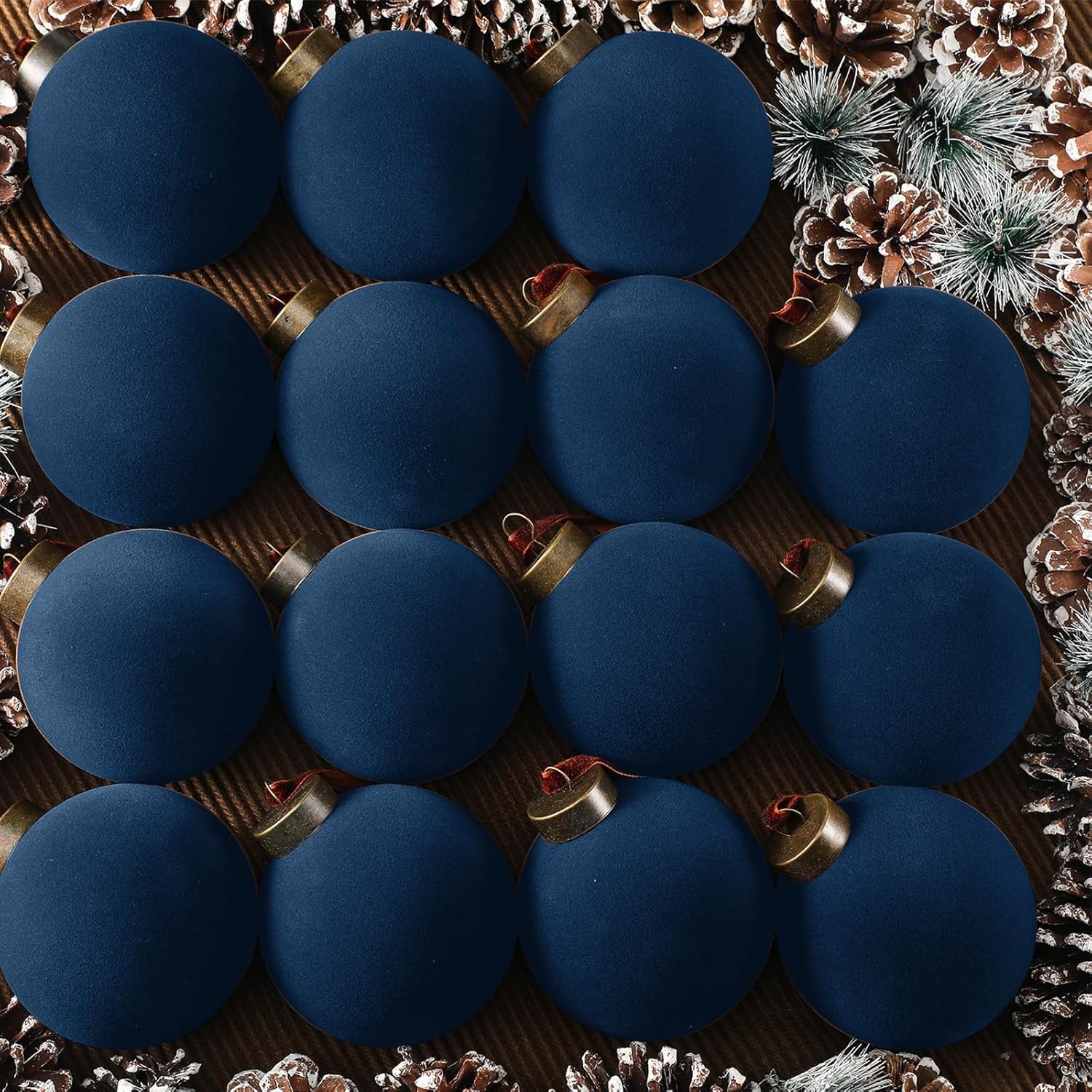 Liliful 15 Pcs Velvet Christmas Balls Bulk Navy Blue 315 Inch Hanging Ornaments