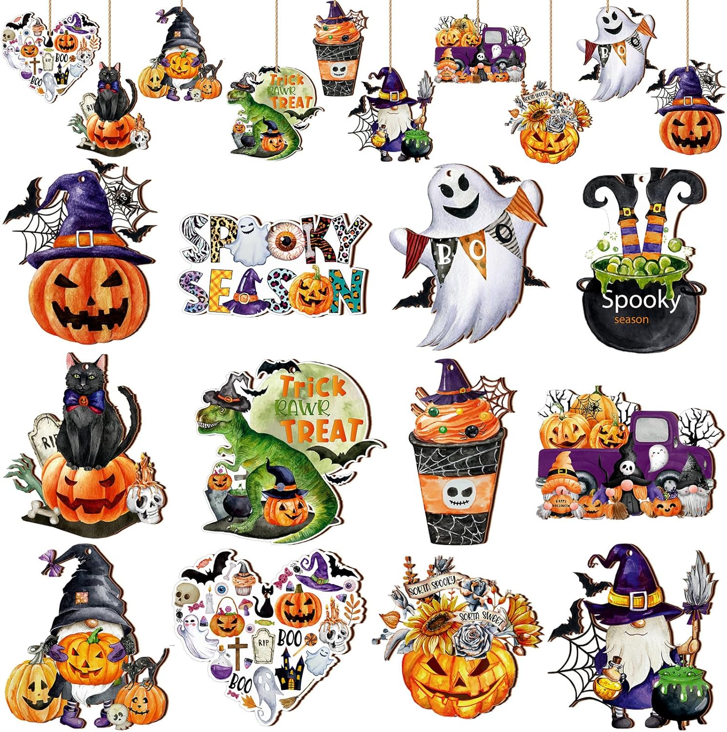 36 Pcs Halloween Wood Hanging Ornaments 12 Styles