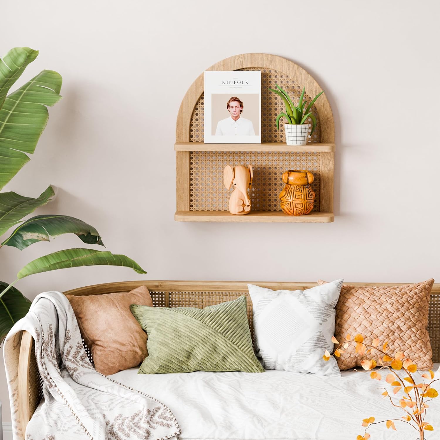 Eostbe 2-Tier Rattan Wall Shelf Boho Decor