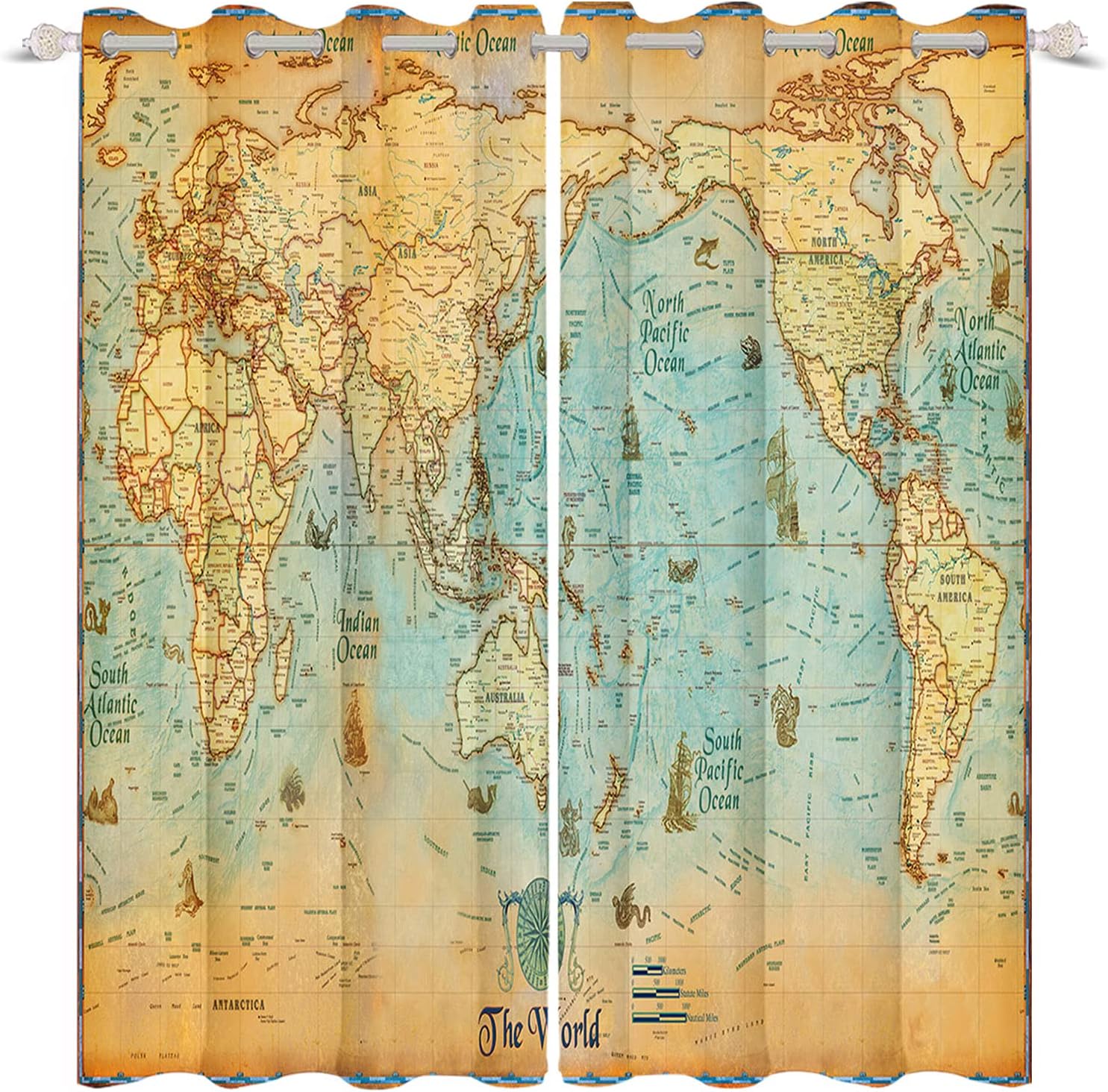 Yeele World Map Blackout Curtains 2 Panel Set