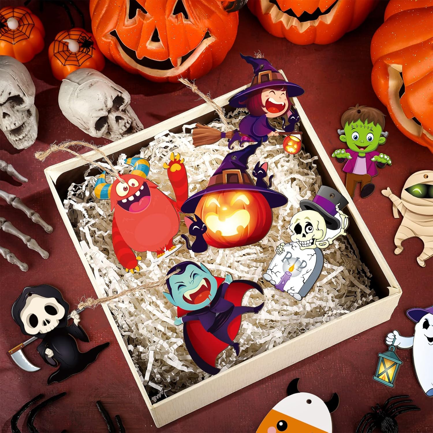 Gerrii 40 Halloween Wooden Decorations