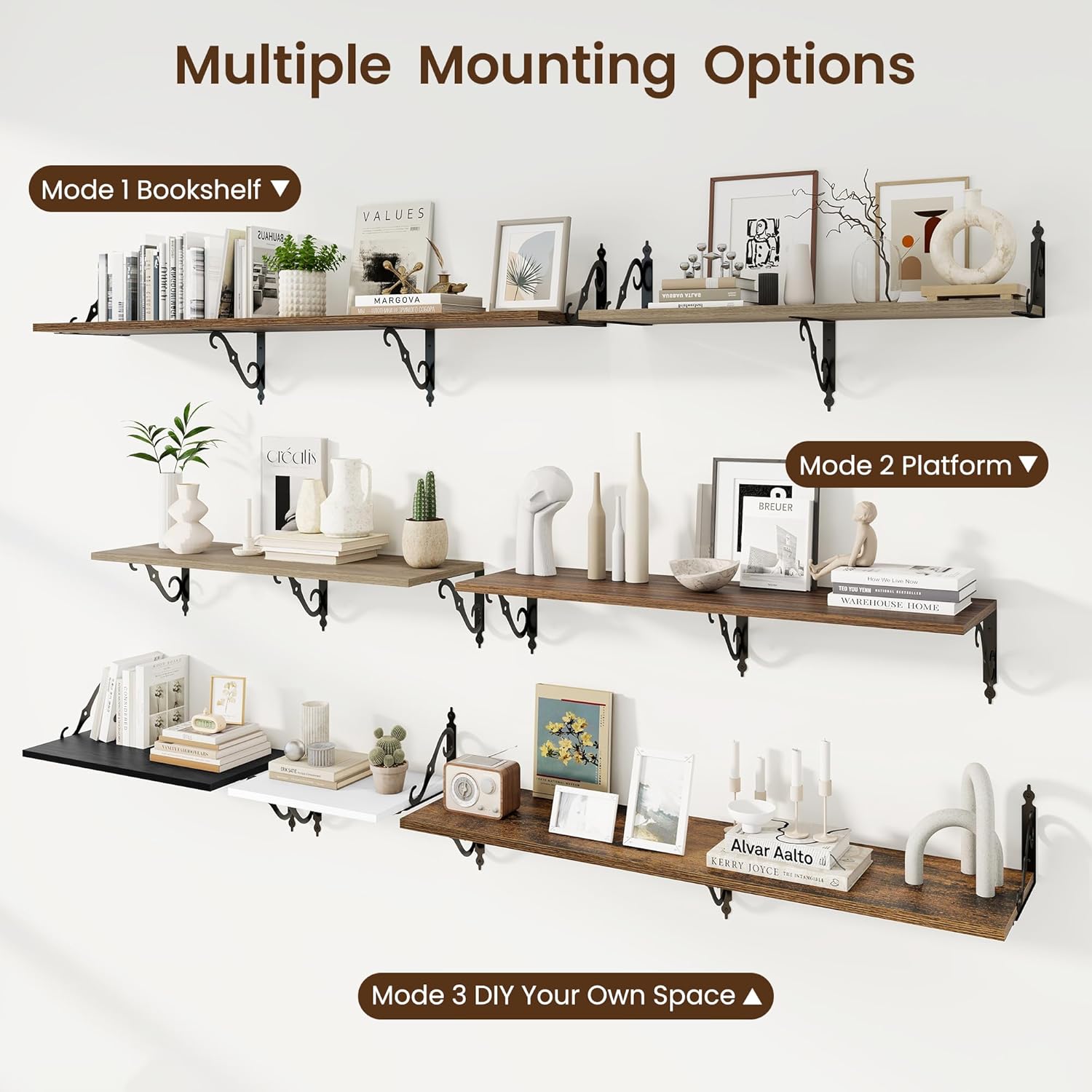 RICHFOCUS 12 Inch Deep Floating Shelves Set of 2 Grey
