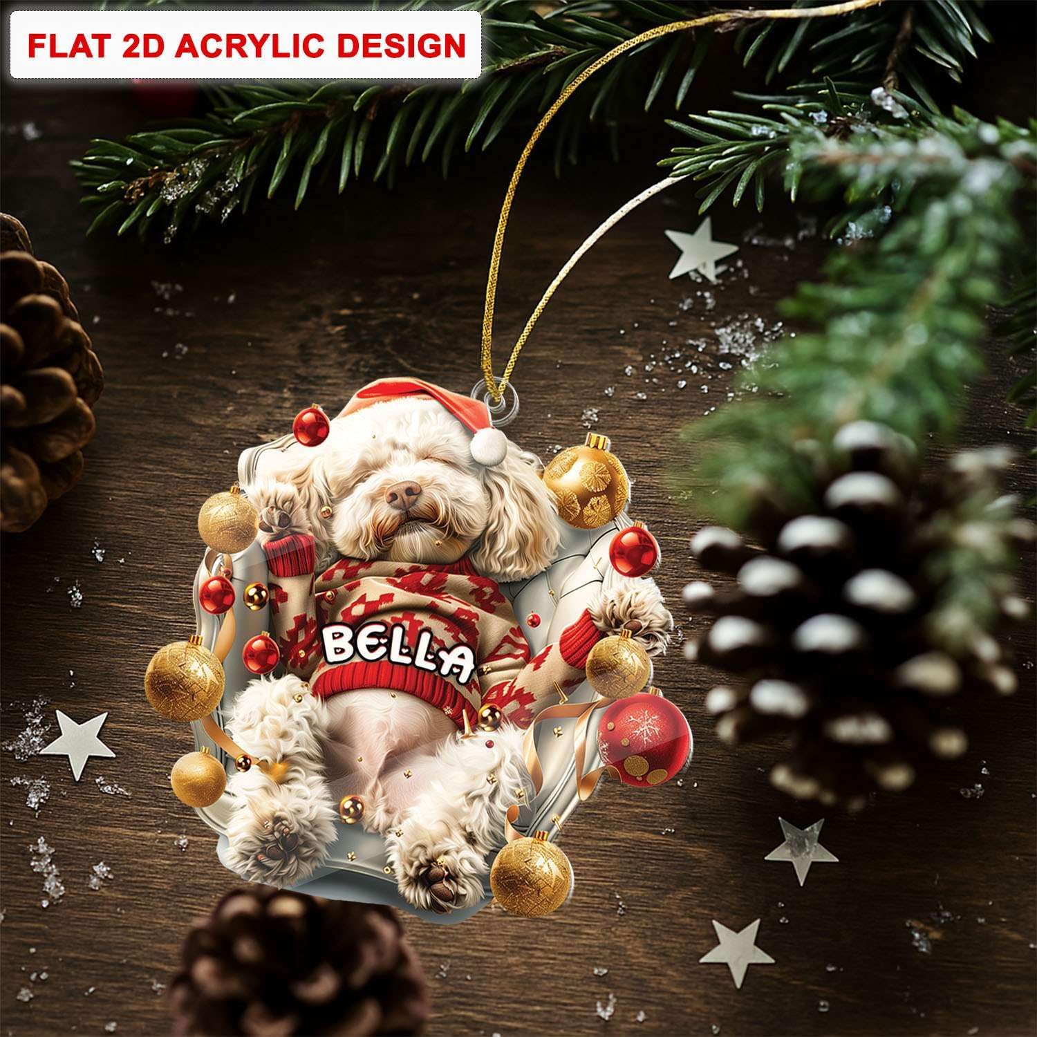Personalized Name White Poodle Acrylic Ornament 2025