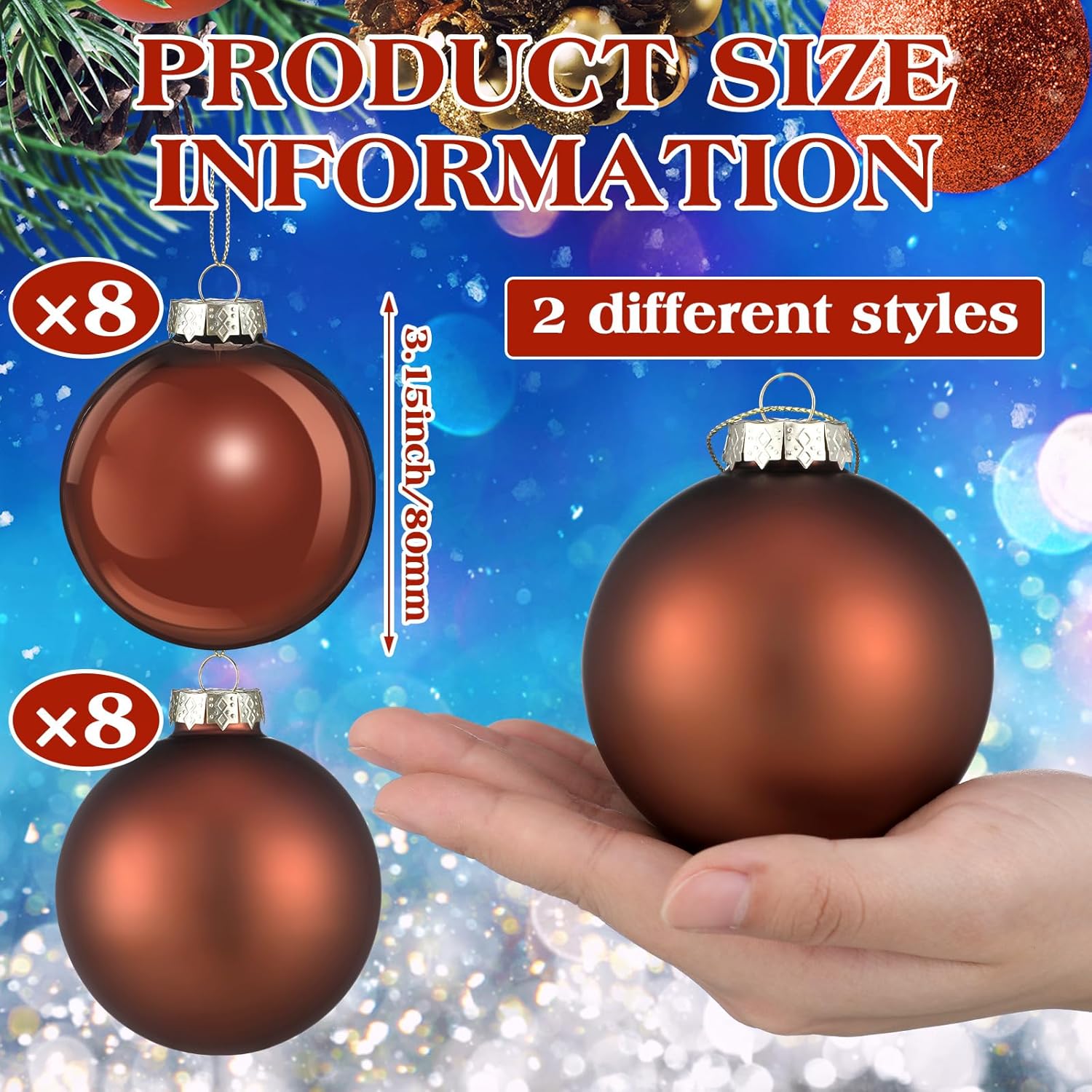 16 Pcs 315 Inch Glass Christmas Tree Decorations