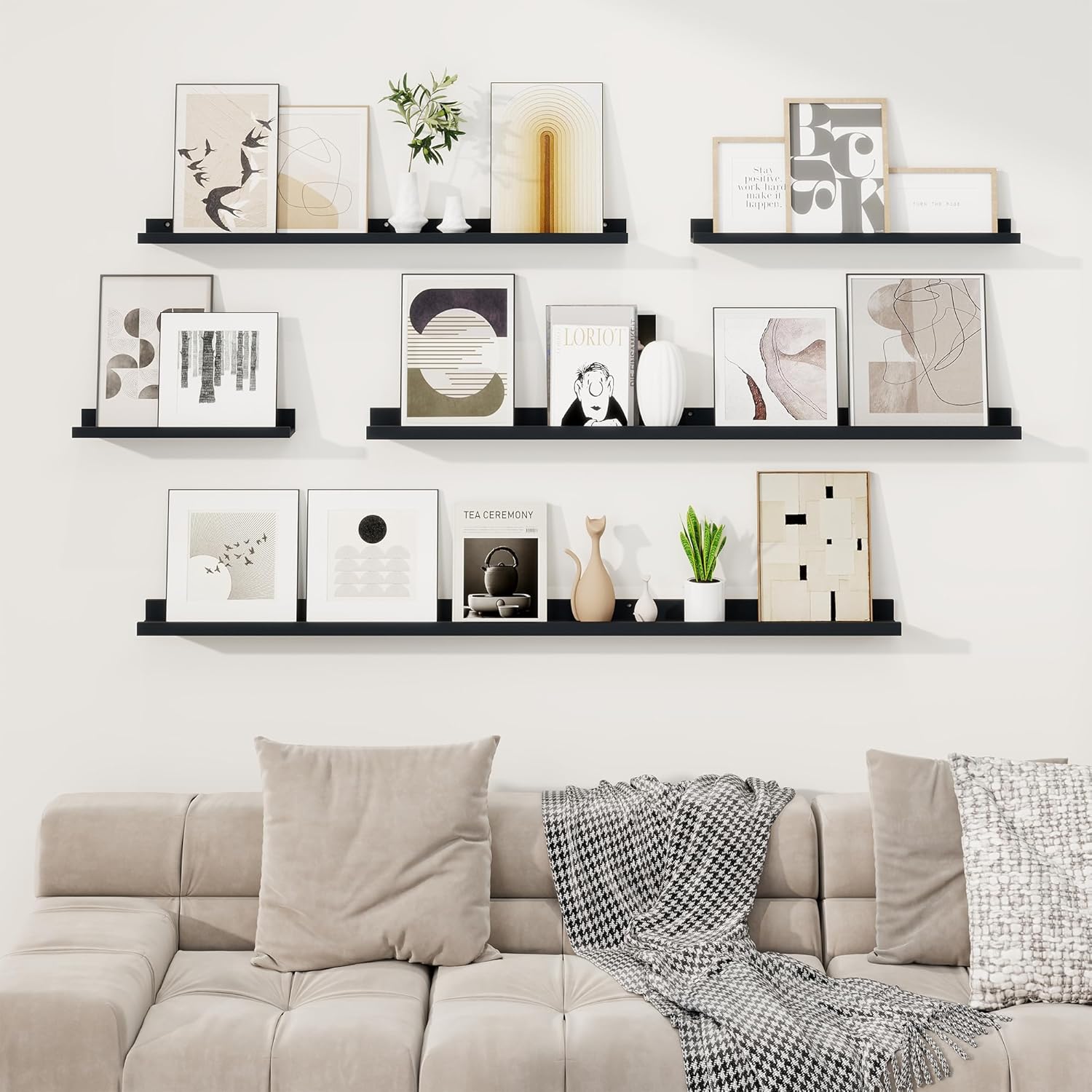 Richfocus Picture Ledge Shelf Set of 2 Black 55 Inch Floating Shelves