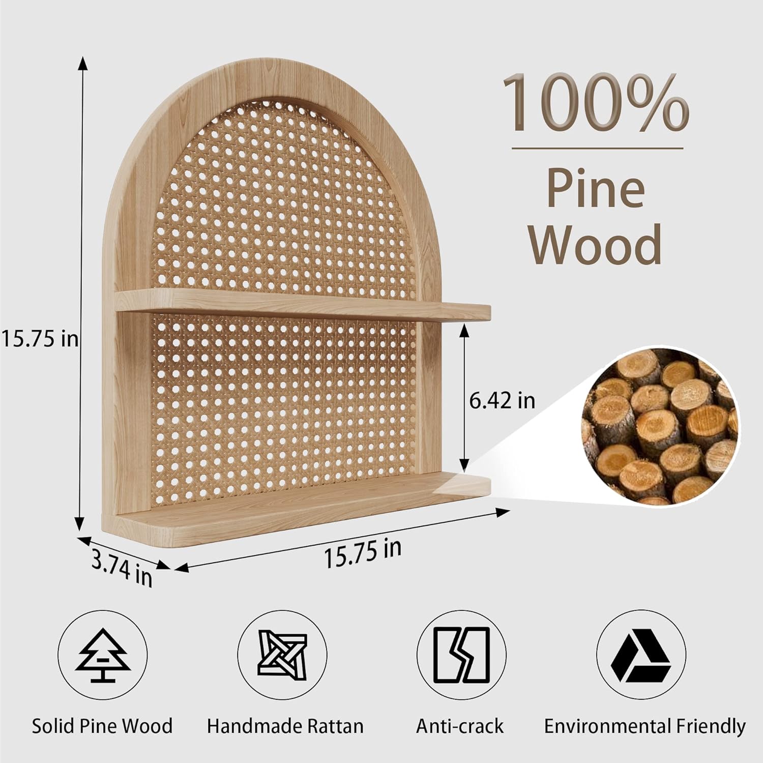 Eostbe 2-Tier Rattan Wall Shelf Boho Decor